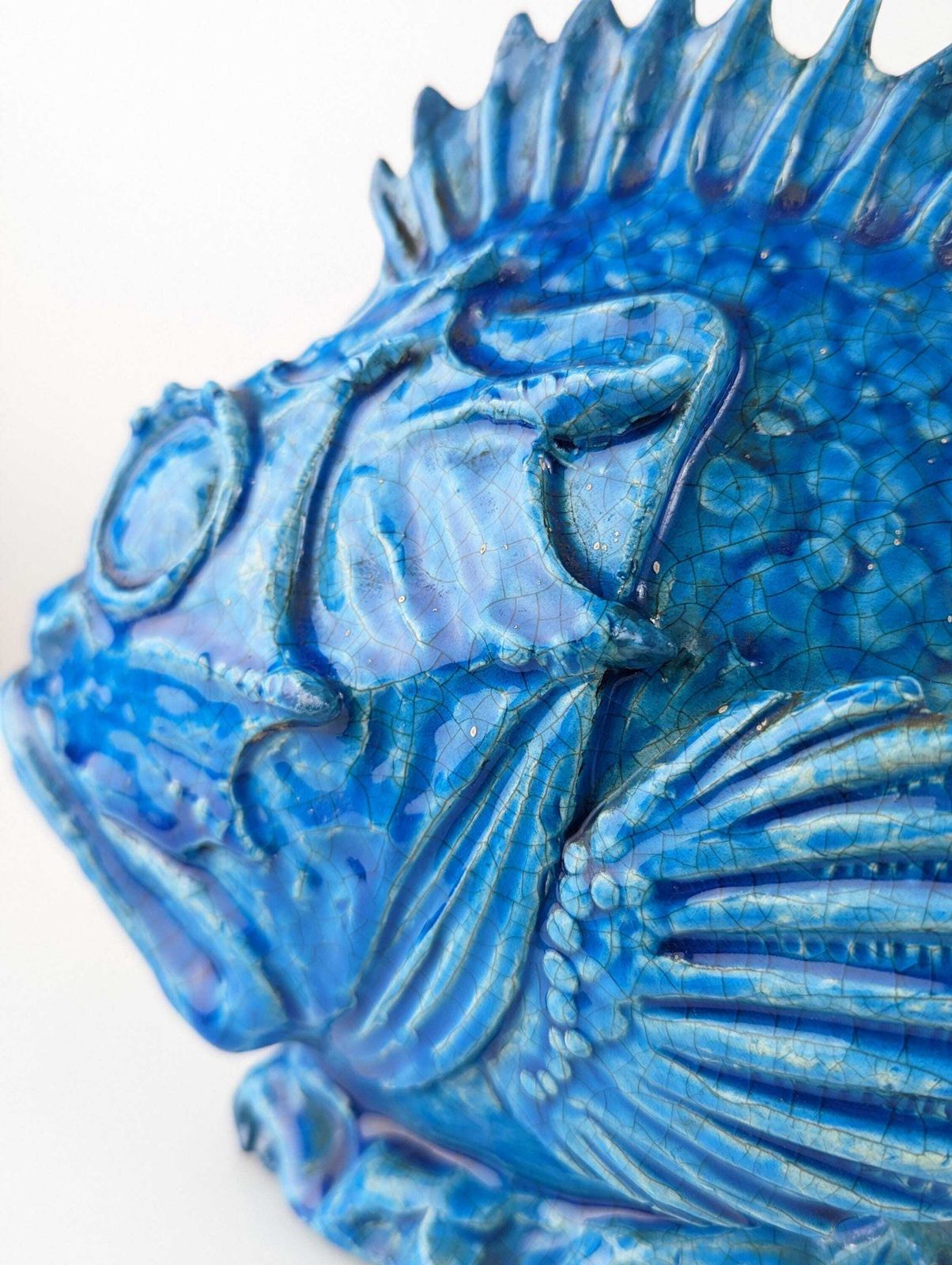 Scorpionfish Sculpture By Guido Cacciapuoti, Blue Glazed, Art Deco, 1930s photo furniture