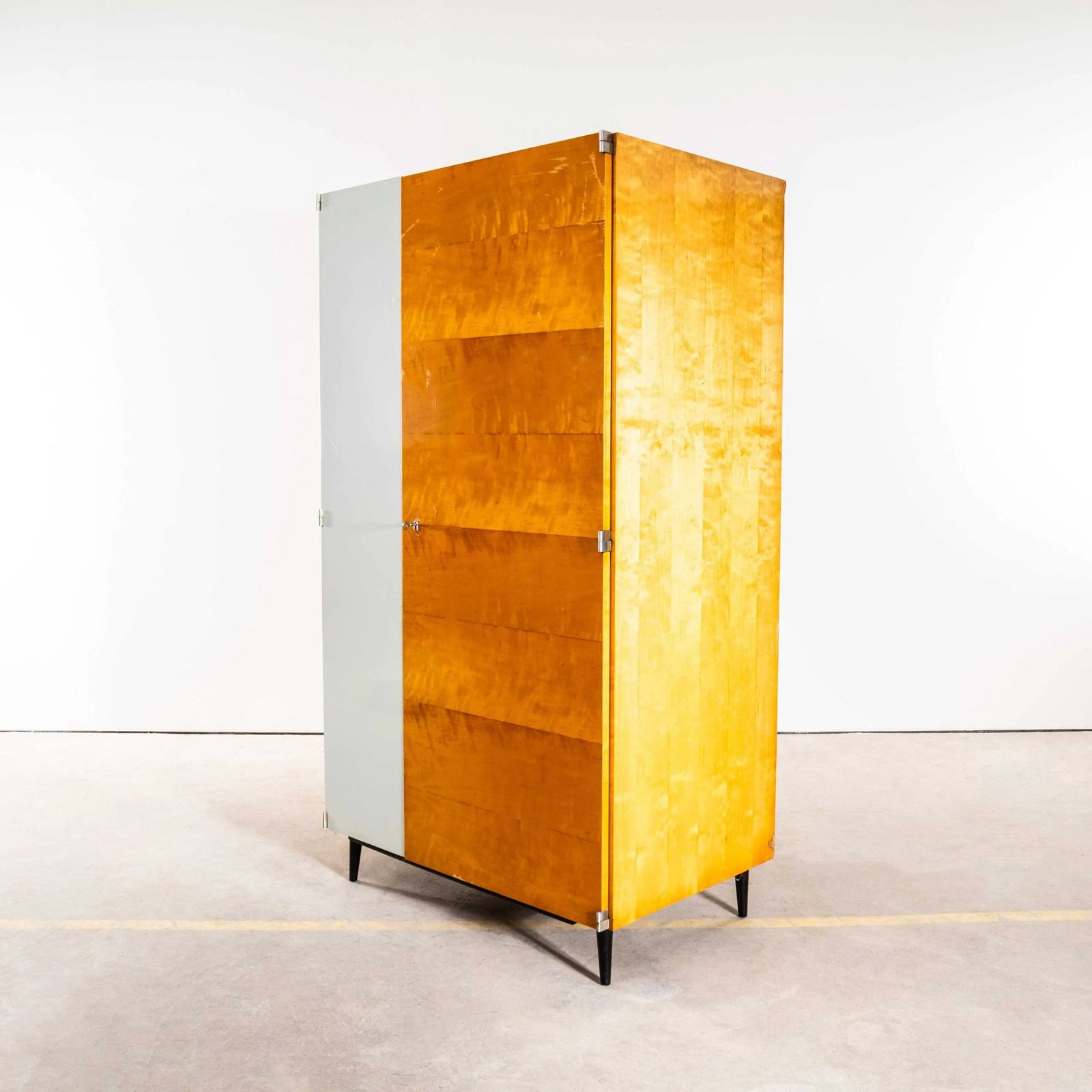 1960’s Good Sized Mid Century White Door Shelved Wardrobe – Up Zavody
