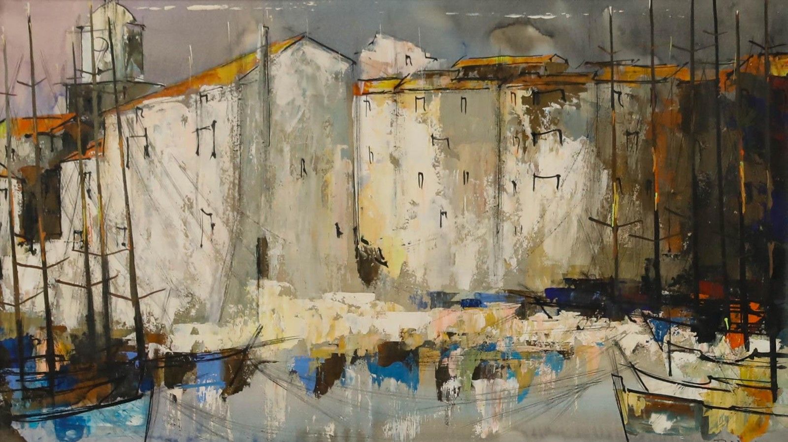 Jean Roll (1921 2015) 1969 Mixed Media, Sur Le Port De Saint Tropez photo furniture