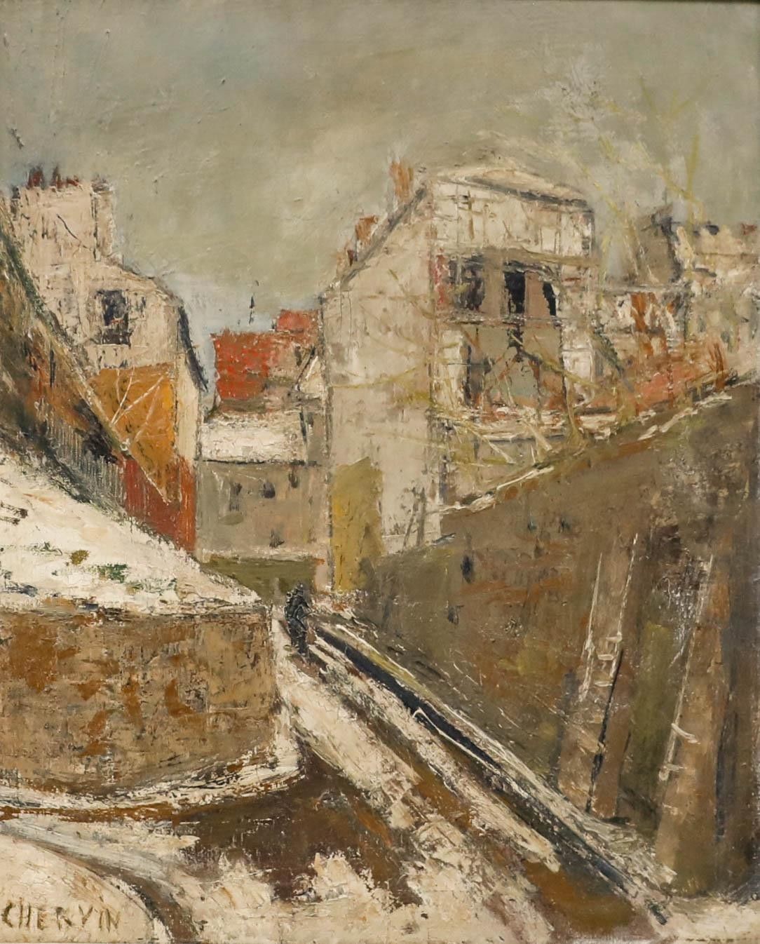 Louis Chervin (1905 1969) Mid 20th Century Oil, Rue Des Saules En Février photo furniture