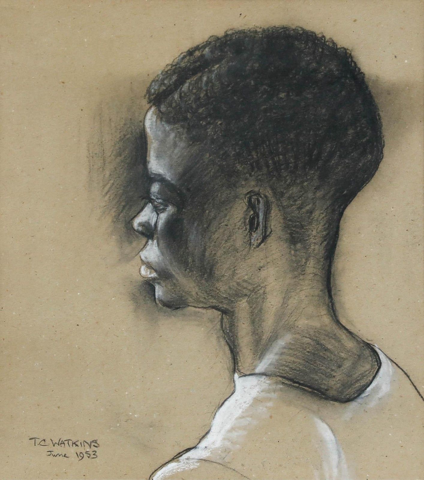 T.C. Watkins Framed 1953 Charcoal Drawing, Portrait Of A Boy From Accra photo furniture