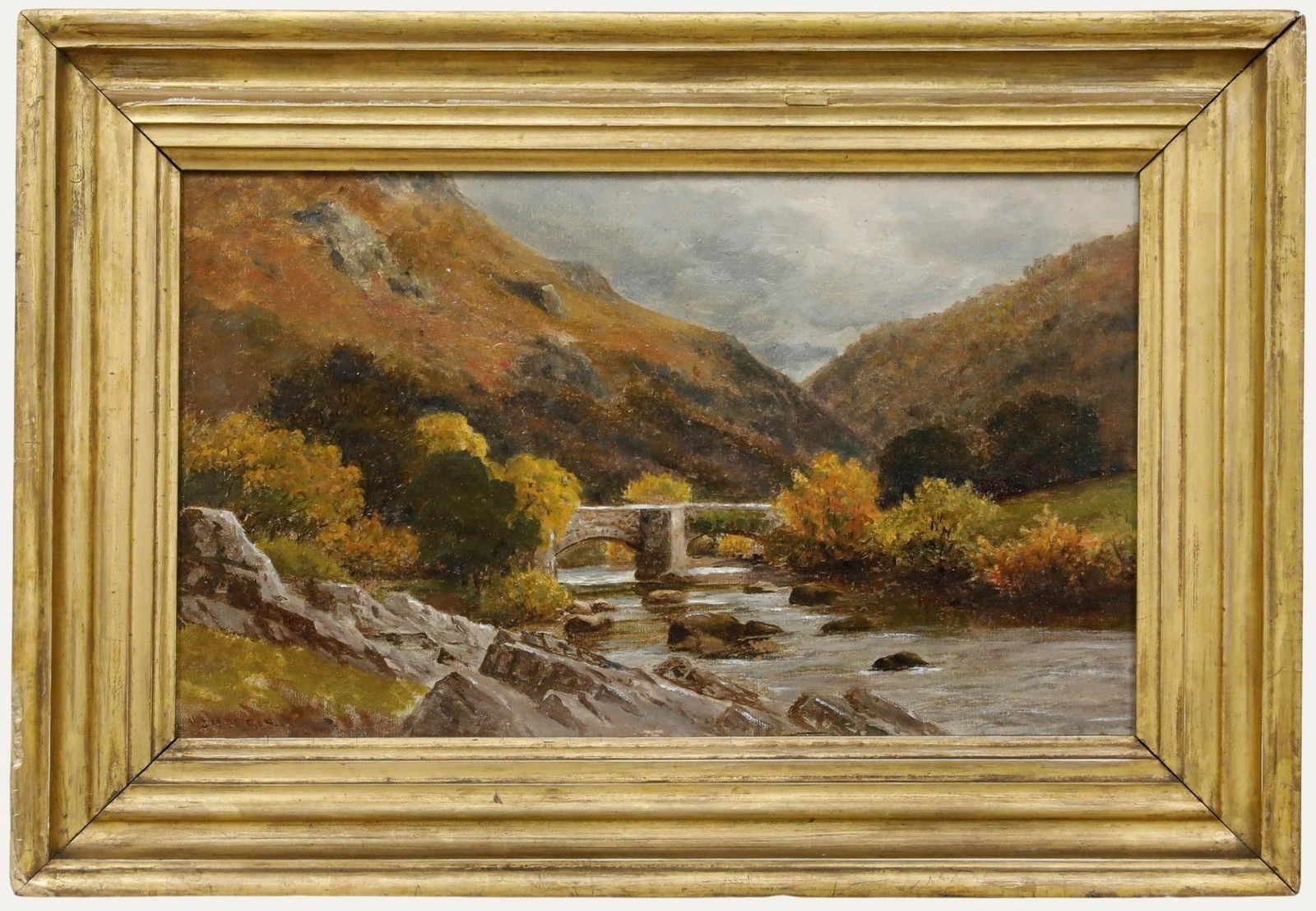 William Snell Morrish (1844 1917) Framed Late 19th Century Oil, Fingle Bridge