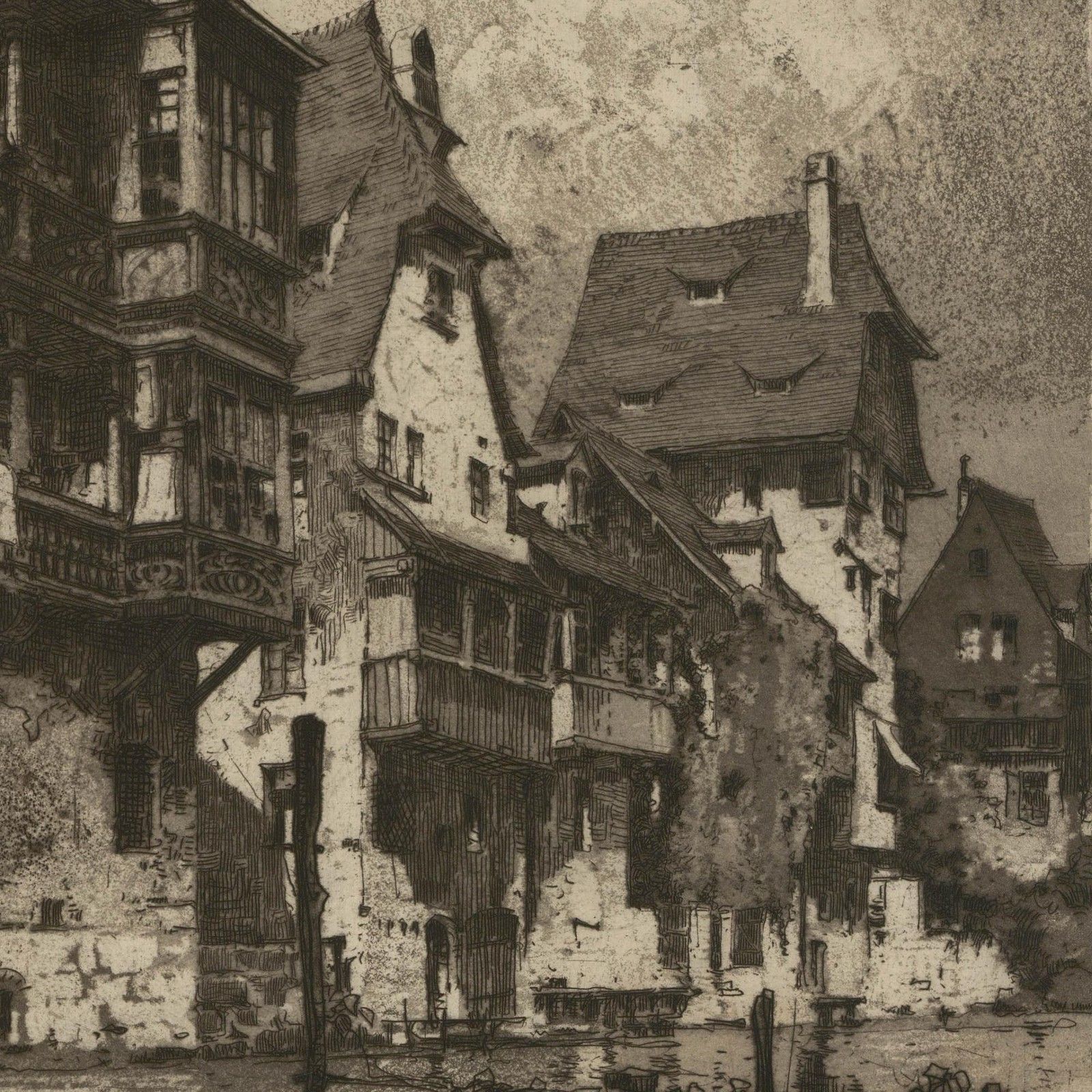 Luigi Kasimir (1881 1962) Etching, Fishermen's Houses On The Pegnitz photo for sale