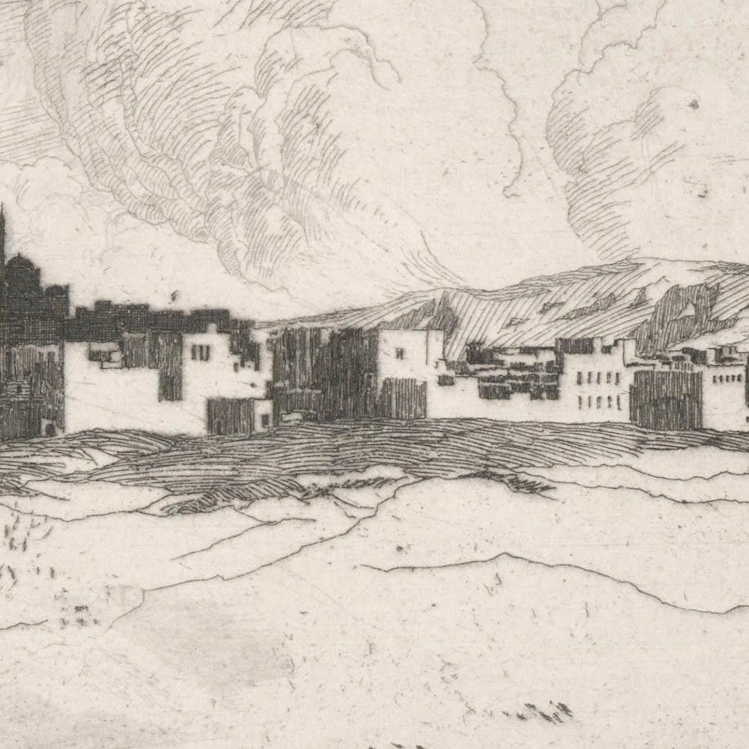 Early 20th Century Etching View Of The City Skyline photo for sale