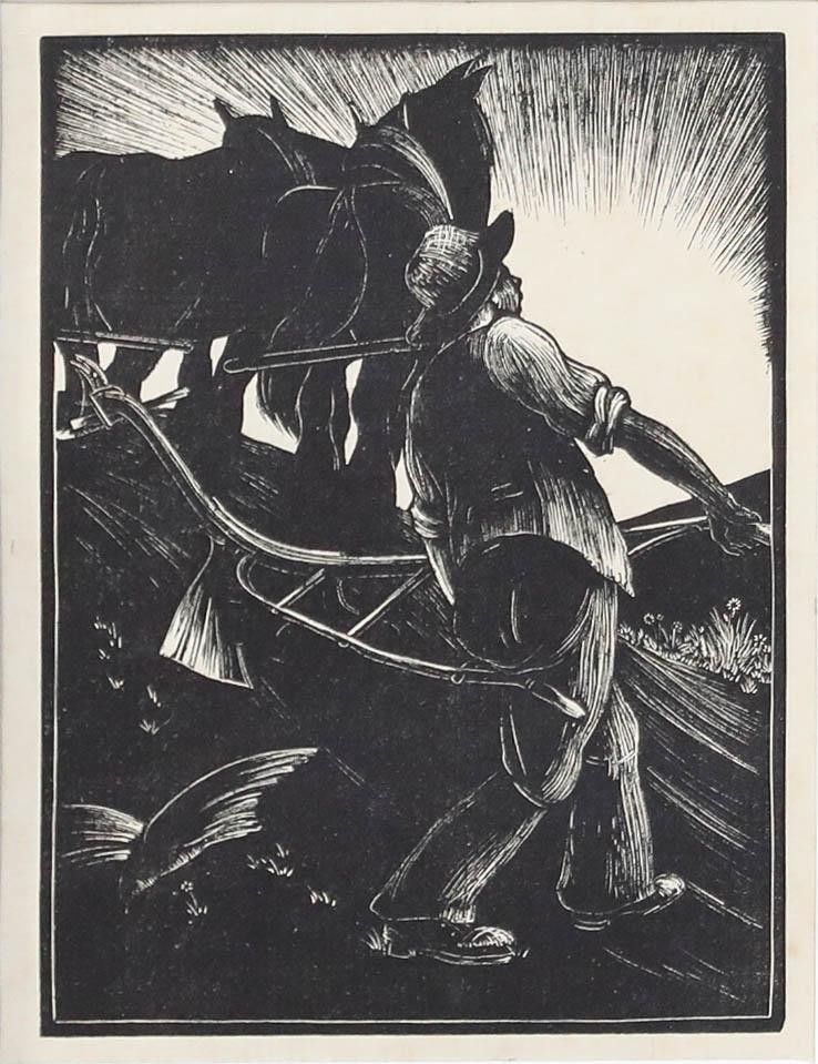 Clare Leighton (1898 1989) Mid 20th Century Woodcut, Turning The Plough photo furniture