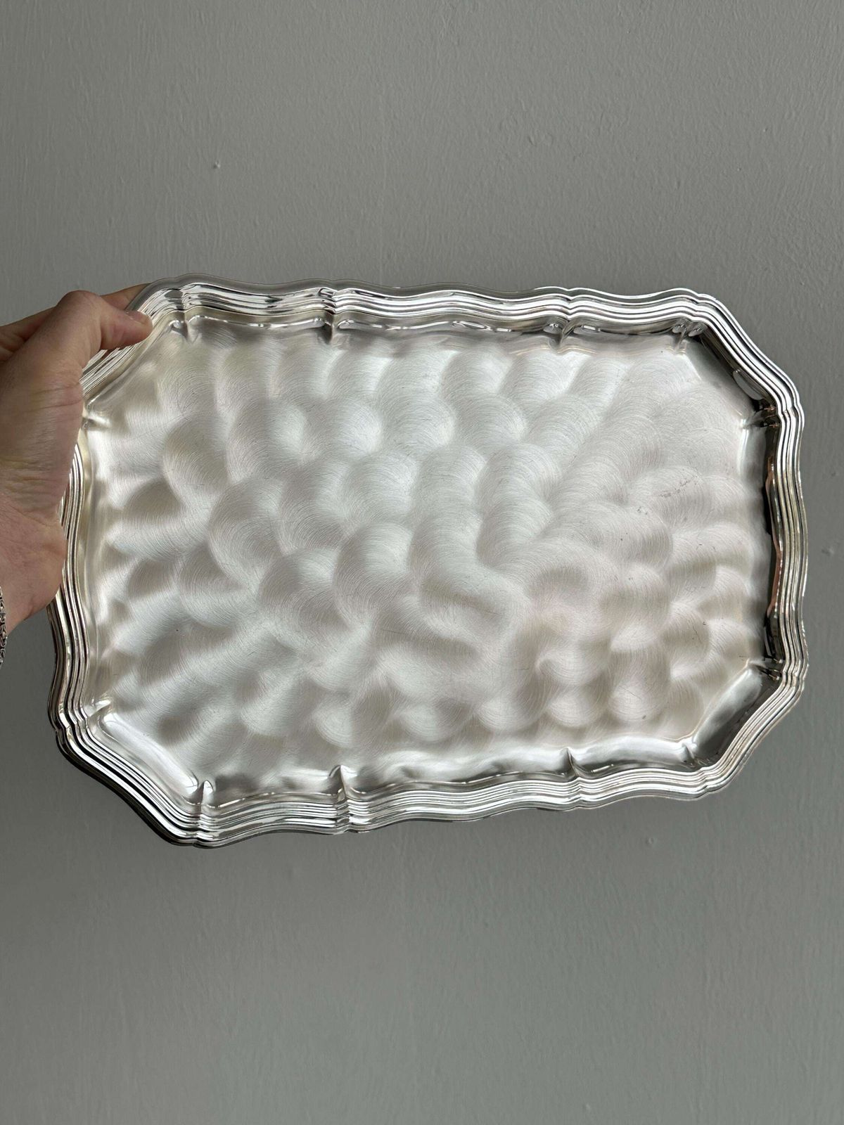 Lightweight, Shiny Metal Trays, Elegant Antique Trays, Chic Serving Platter, Refined Table Decoration, Elegant Service photo for sale
