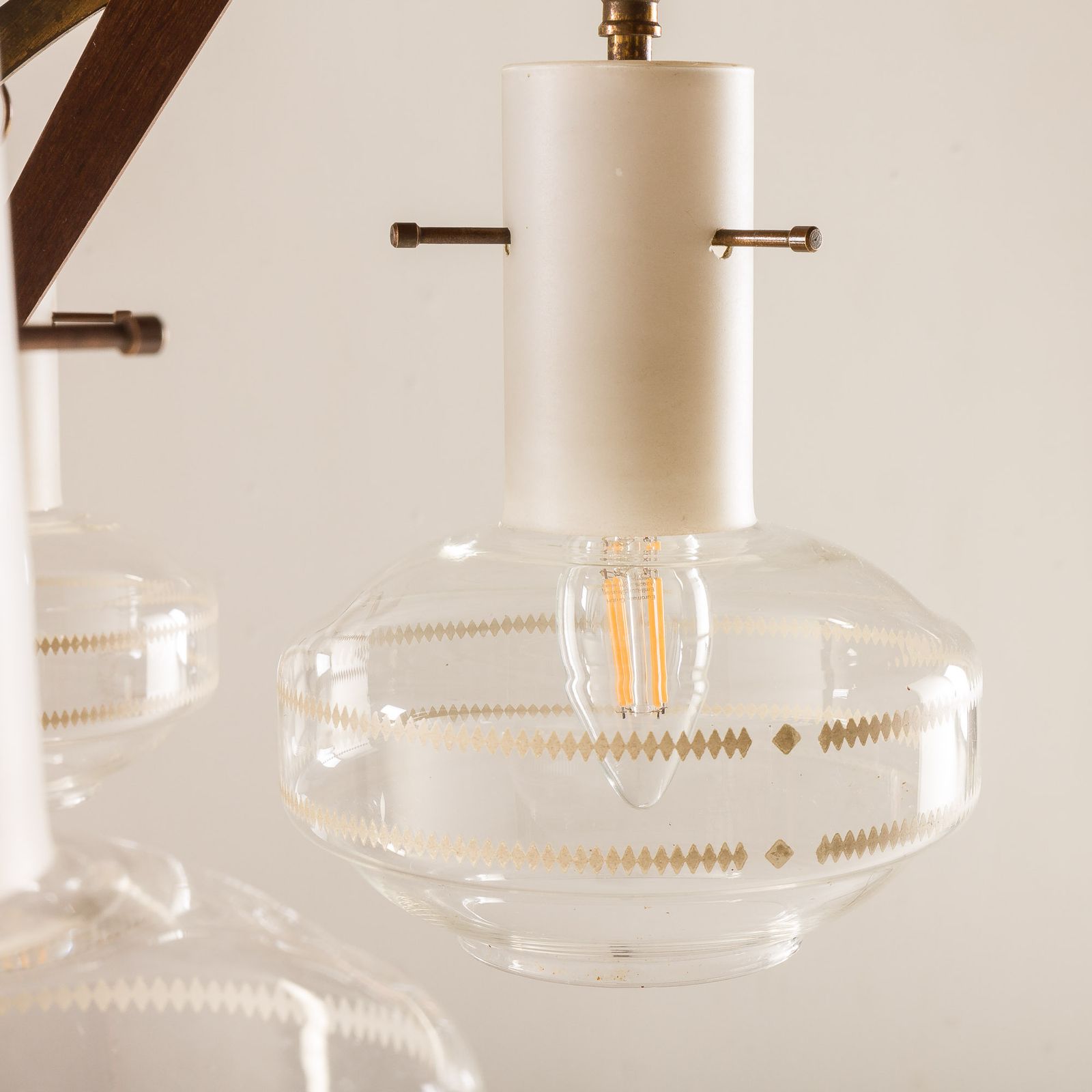 Itailan Mid Century Murano Glass And Teak Chandelier Attr. To Stilnovo, 1960s photo vinterior