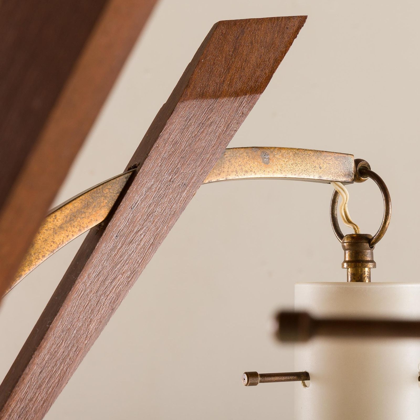 photo furniture Itailan Mid Century Murano Glass And Teak Chandelier Attr. To Stilnovo, 1960s