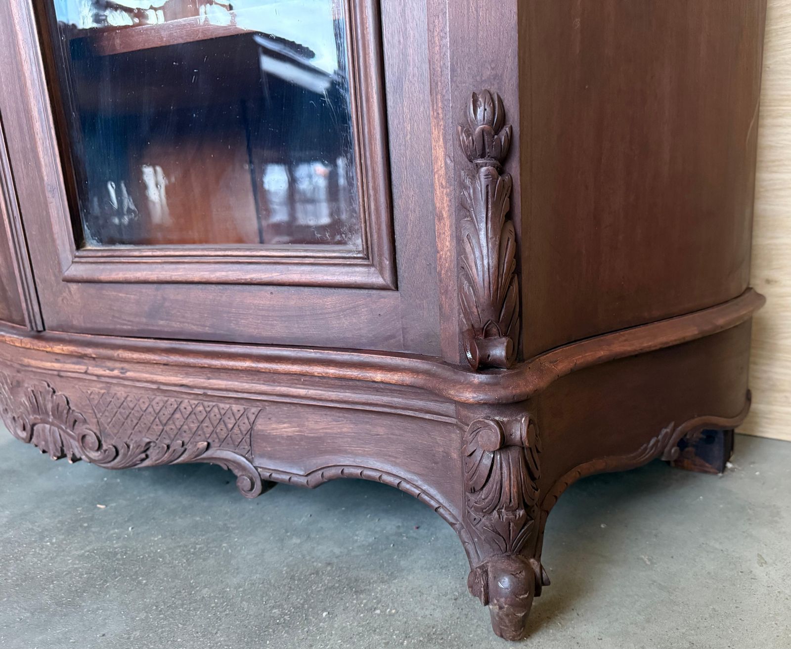 photo for sale Louis XV Style Cherrywood 2 Glass Doors Drawer And Marble Top, Late 19th Century