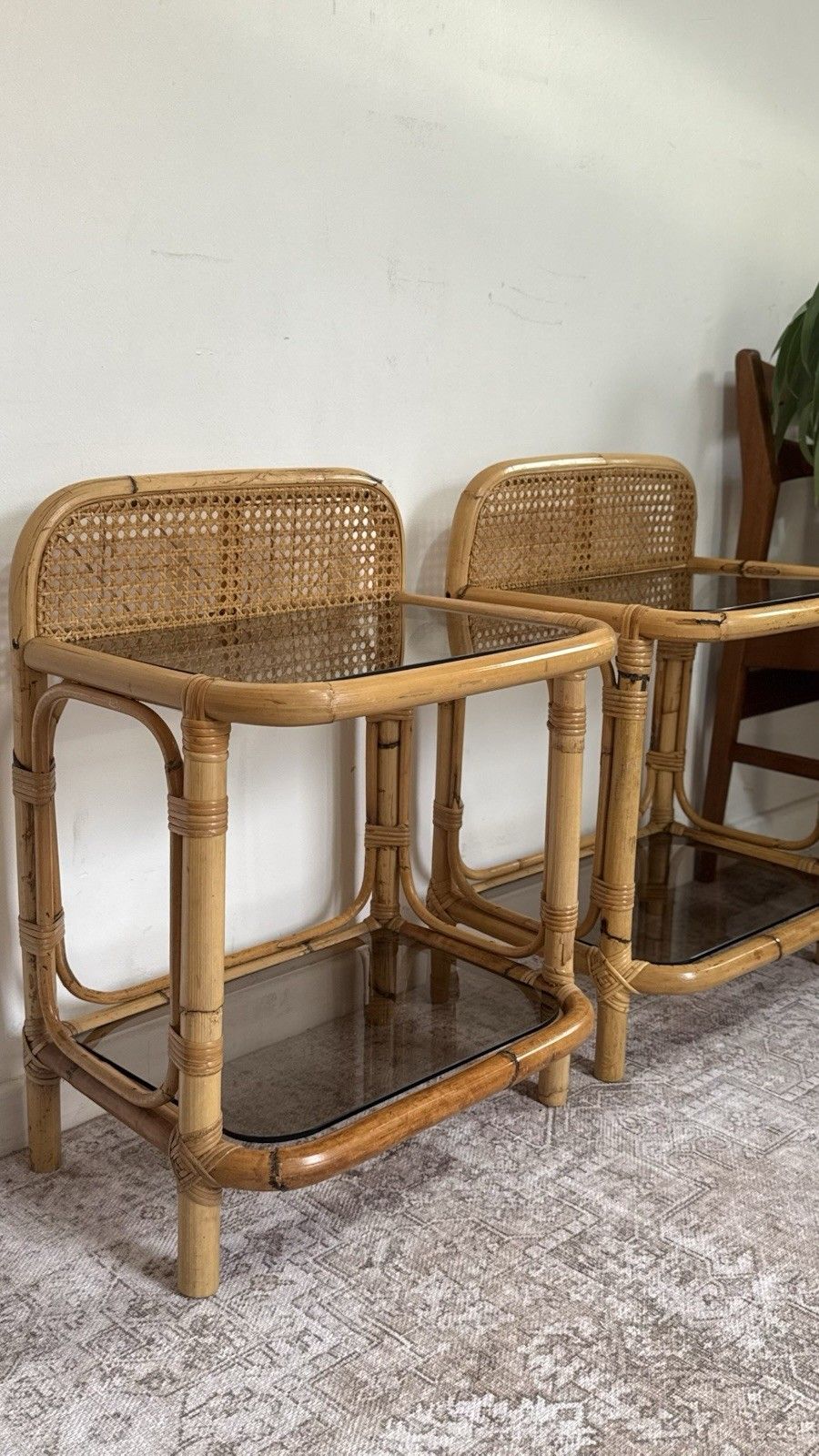 Mid Century Retro Vintage Bedside Tables Bamboo Glass Scandi Boho photo furniture