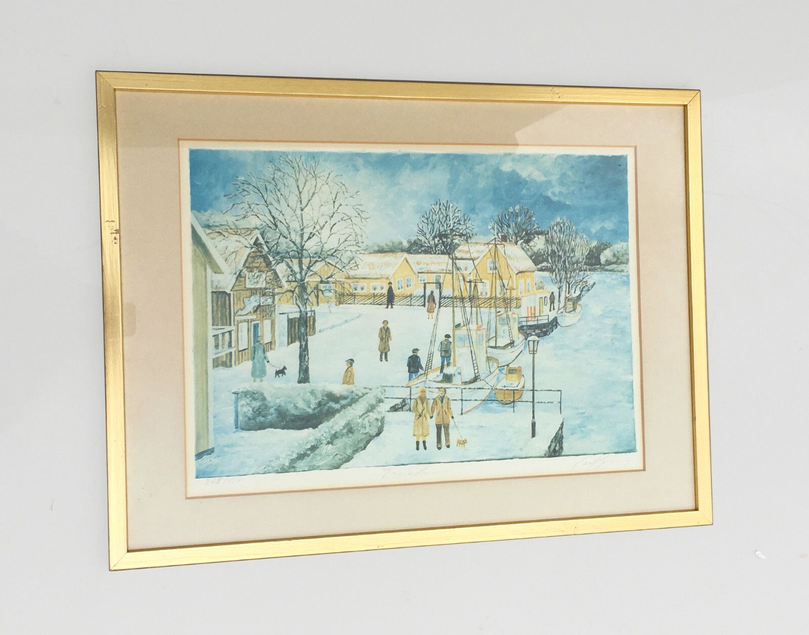 Vintage Lithography On Paper Winter Cityscape, By Artist In 1970's, Nr 368/410 photo furniture