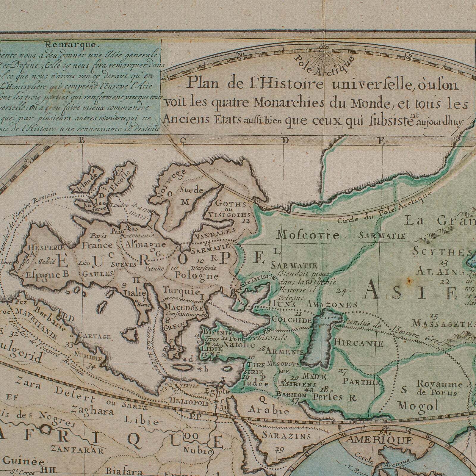Antique Plan De L'historie Universelle World Map, Framed Cartography, Circa 1730 photo 945.0