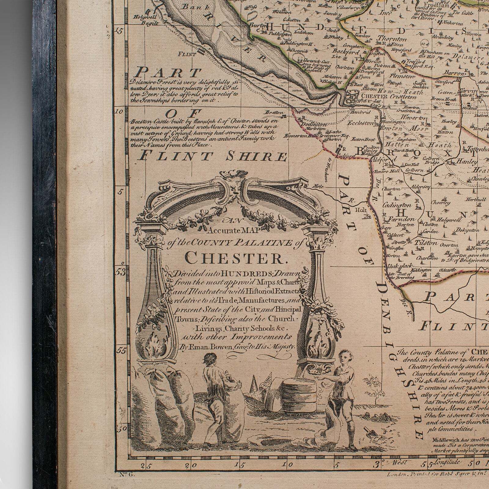 Antique Chester County Map, English, Cheshire, Framed Cartography, Georgian photo 760.0