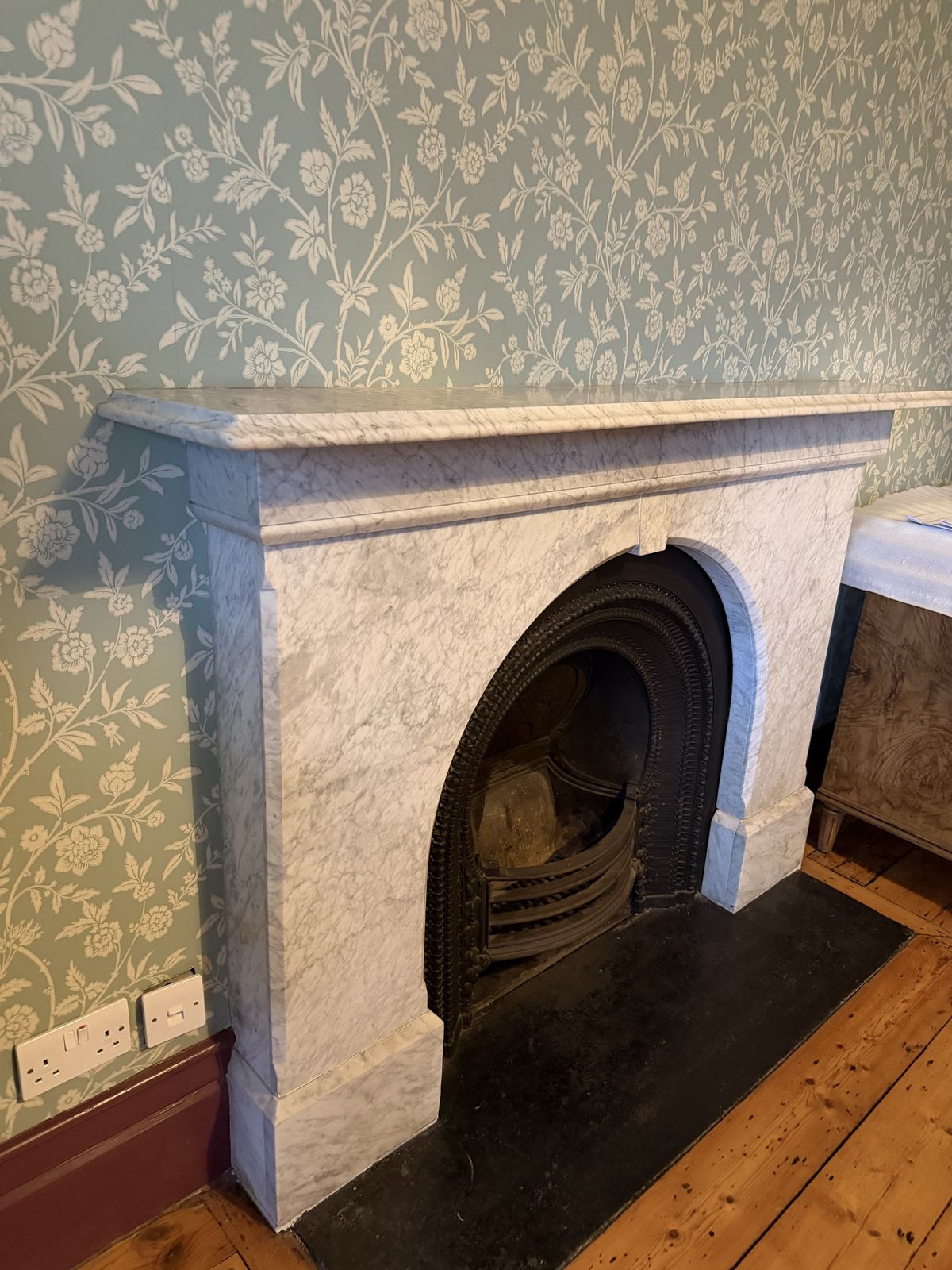 Large Carrara Marble Fireplace And Grate/Insert photo for sale