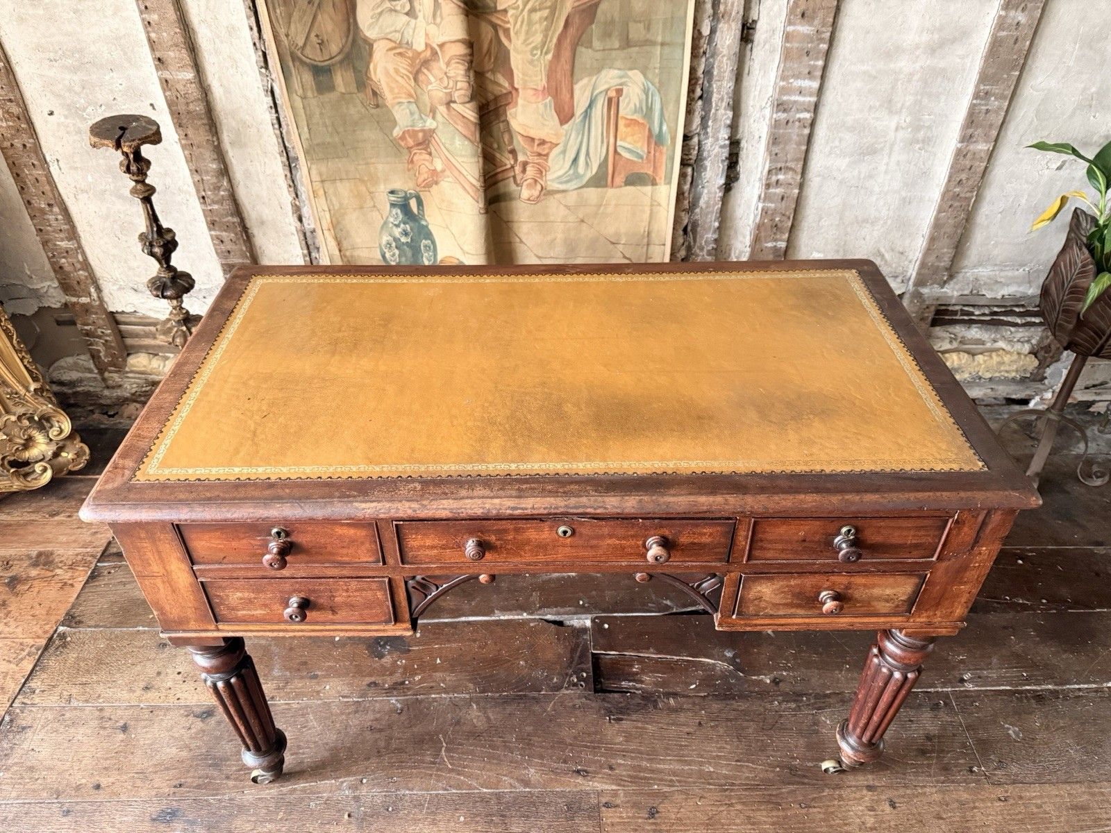 English Original Antique Regency Rustic Writers Office Desk W/ Drawers 1820 C photo buy