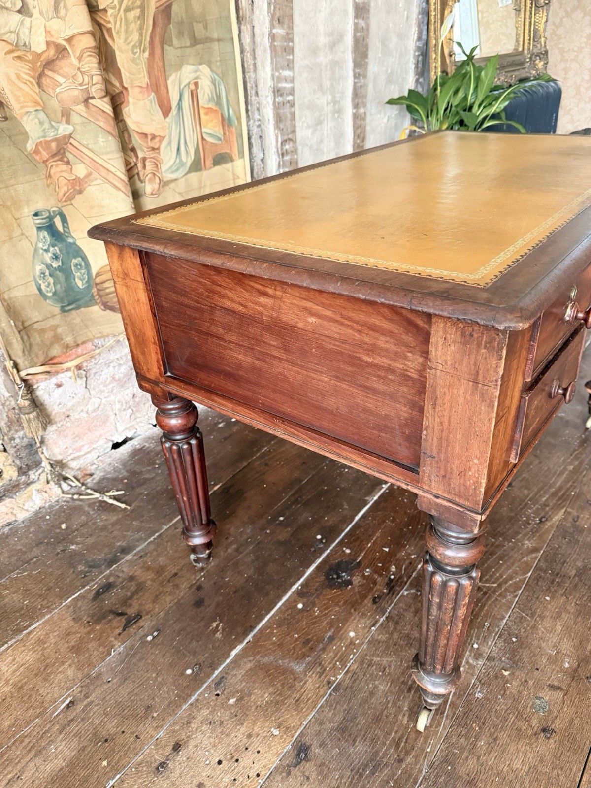 photo vintage English Original Antique Regency Rustic Writers Office Desk W/ Drawers 1820 C