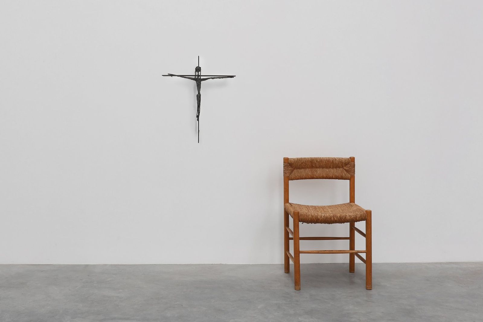photo for sale Brutalist Welded Iron Crucifix Wall Sculpture By Pia Manu, 1950s