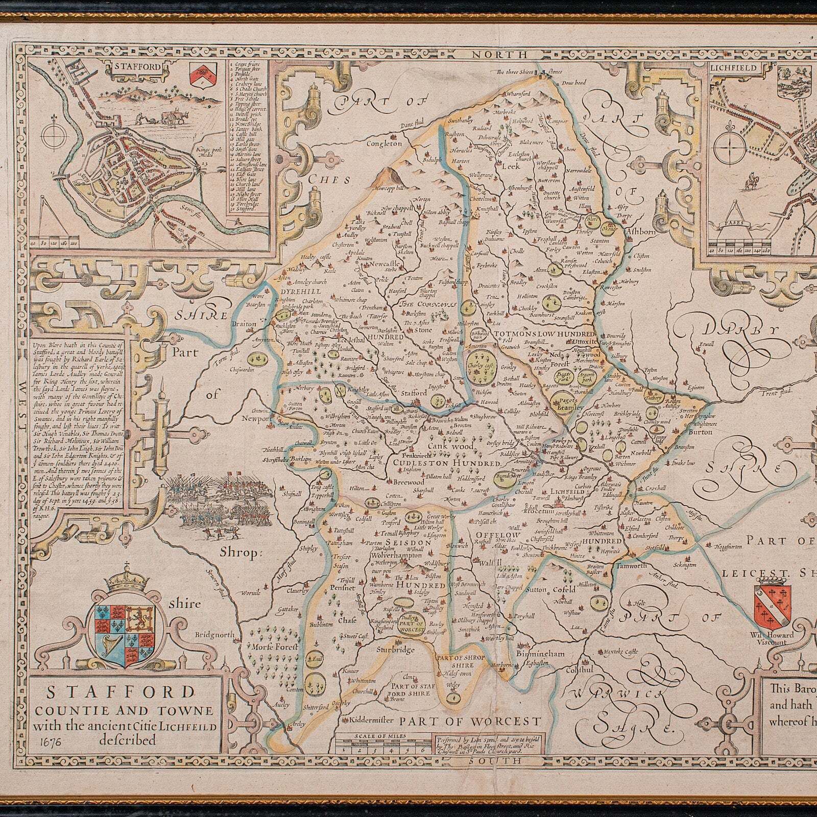 Antique Stafford County Map, English, Atlas Engraving, 17th Century, Cartography photo Art