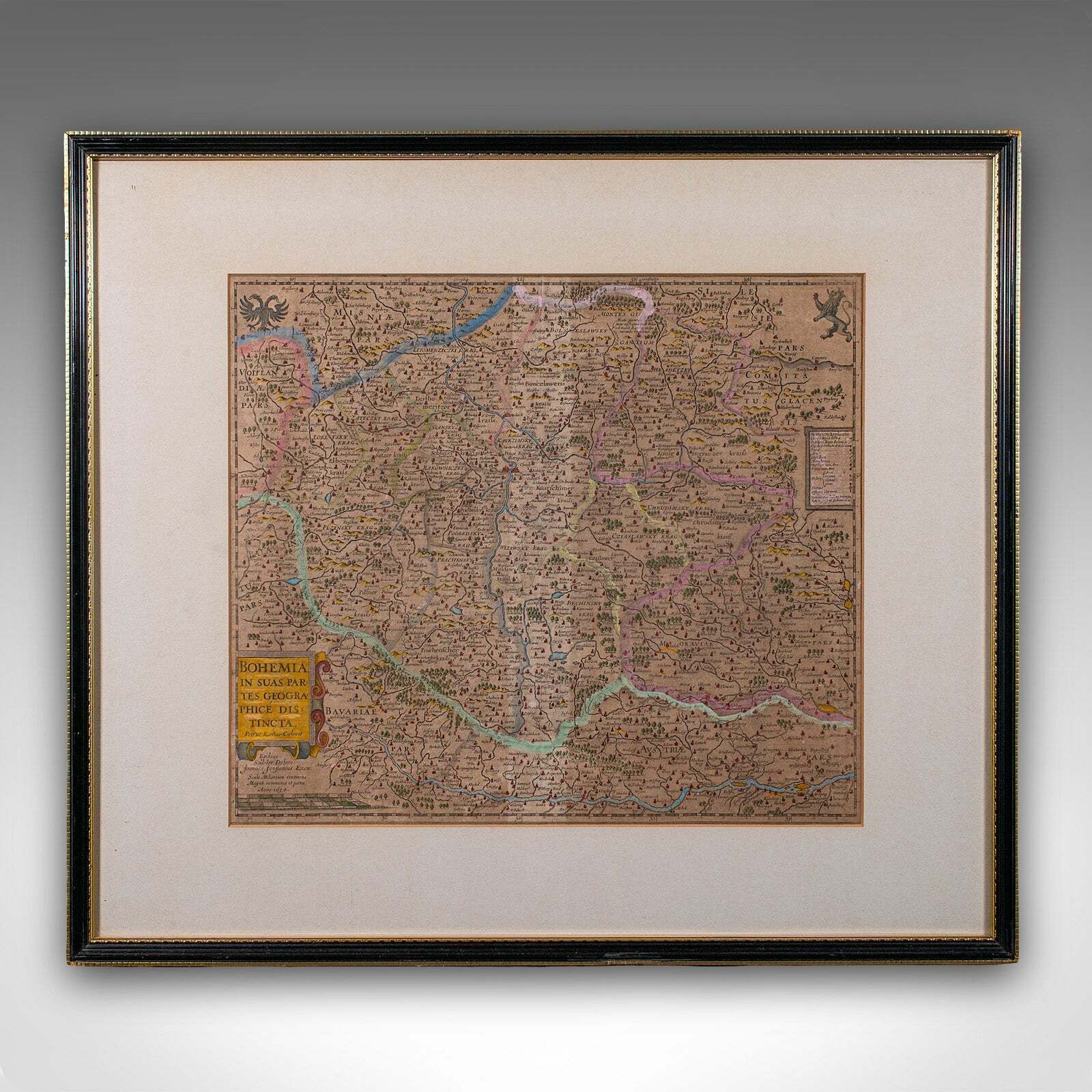 Antique Map Of Bohemia, Dutch, Framed Cartography, Johannes Janssonius, C.1630 photo furniture