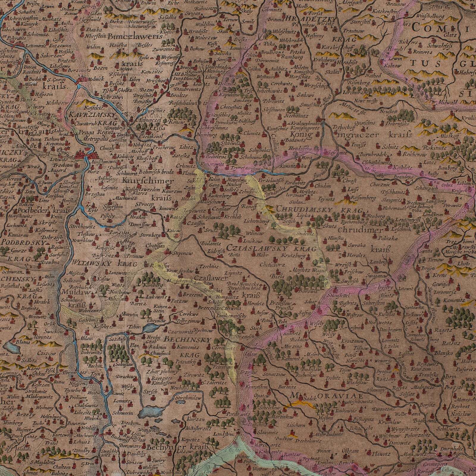 Antique Map Of Bohemia, Dutch, Framed Cartography, Johannes Janssonius, C.1630 photo buy