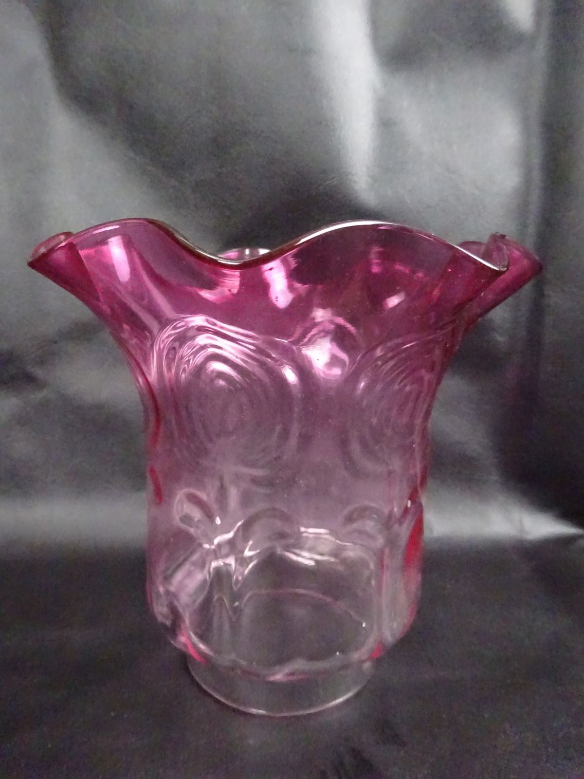 Victorian Cranberry Embossed Glass Oil Lamp Shade