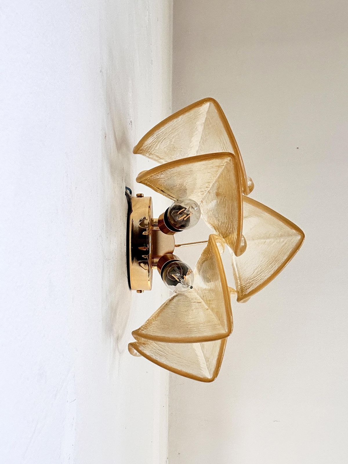 Set Of Two Amber “Rondini” Murano Glass Gold Wall Sconce In Mazzega Style photo for sale