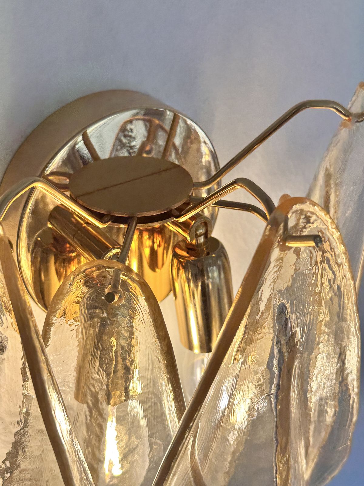 Set Of Two Amber “Rondini” Murano Glass Gold Wall Sconce In Mazzega Style photo Lighting
