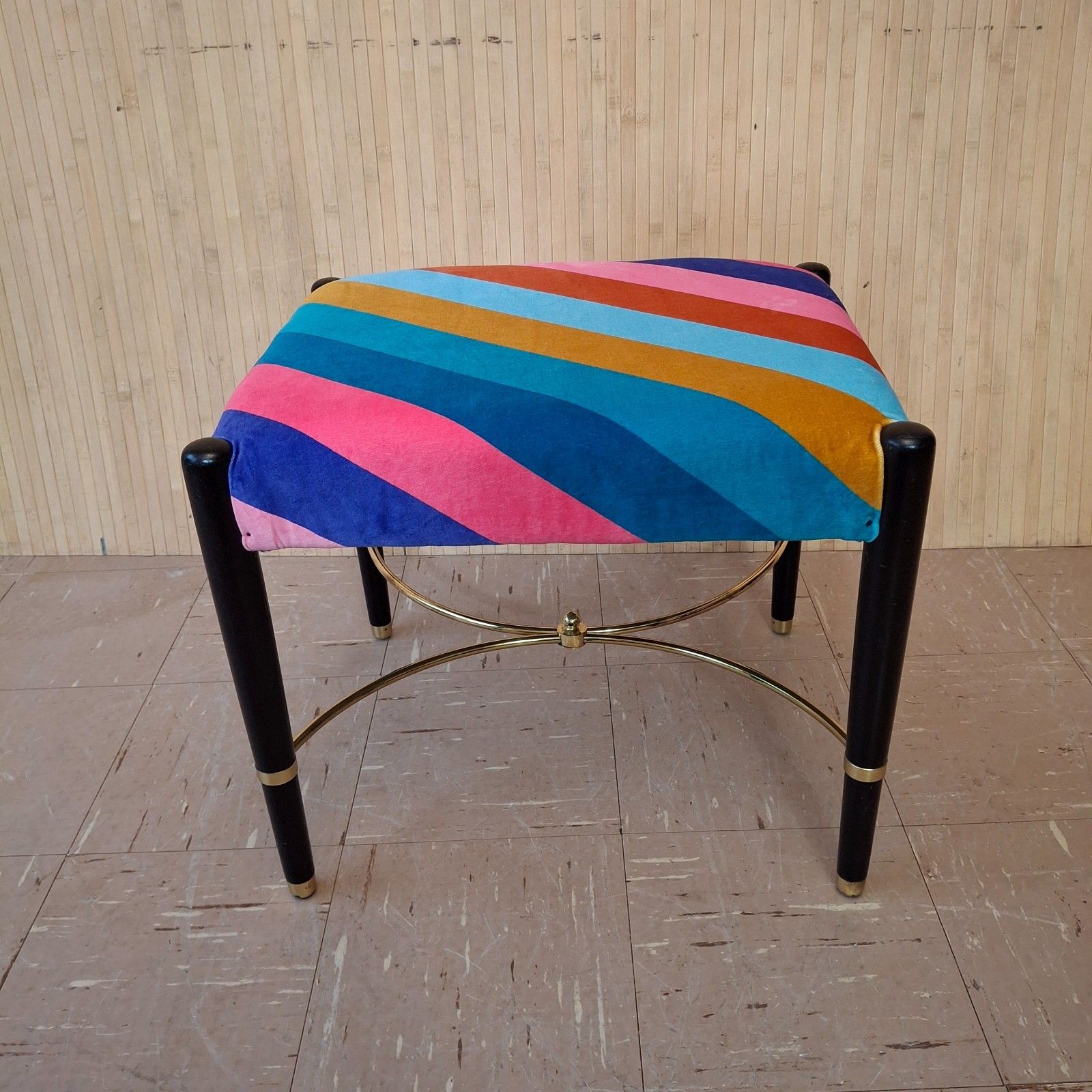180.0 Fab Vintage Retro Upholstered Sherbet Multi Stripe Velvet Dressing Table Stool photo