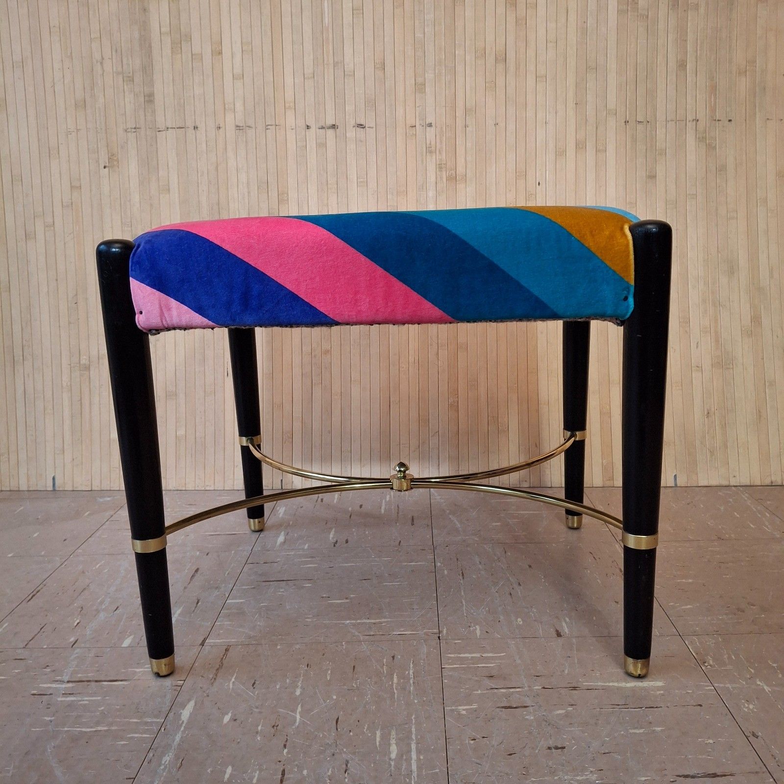 photo vinterior Fab Vintage Retro Upholstered Sherbet Multi Stripe Velvet Dressing Table Stool