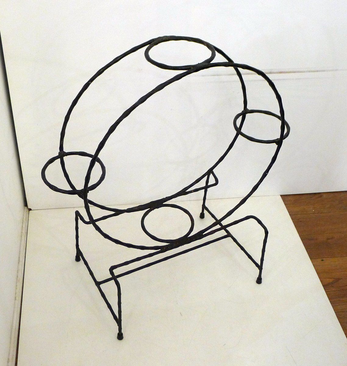 Round Openwork 4 Plant Stand In Black Wrought Iron, 1960s photo furniture