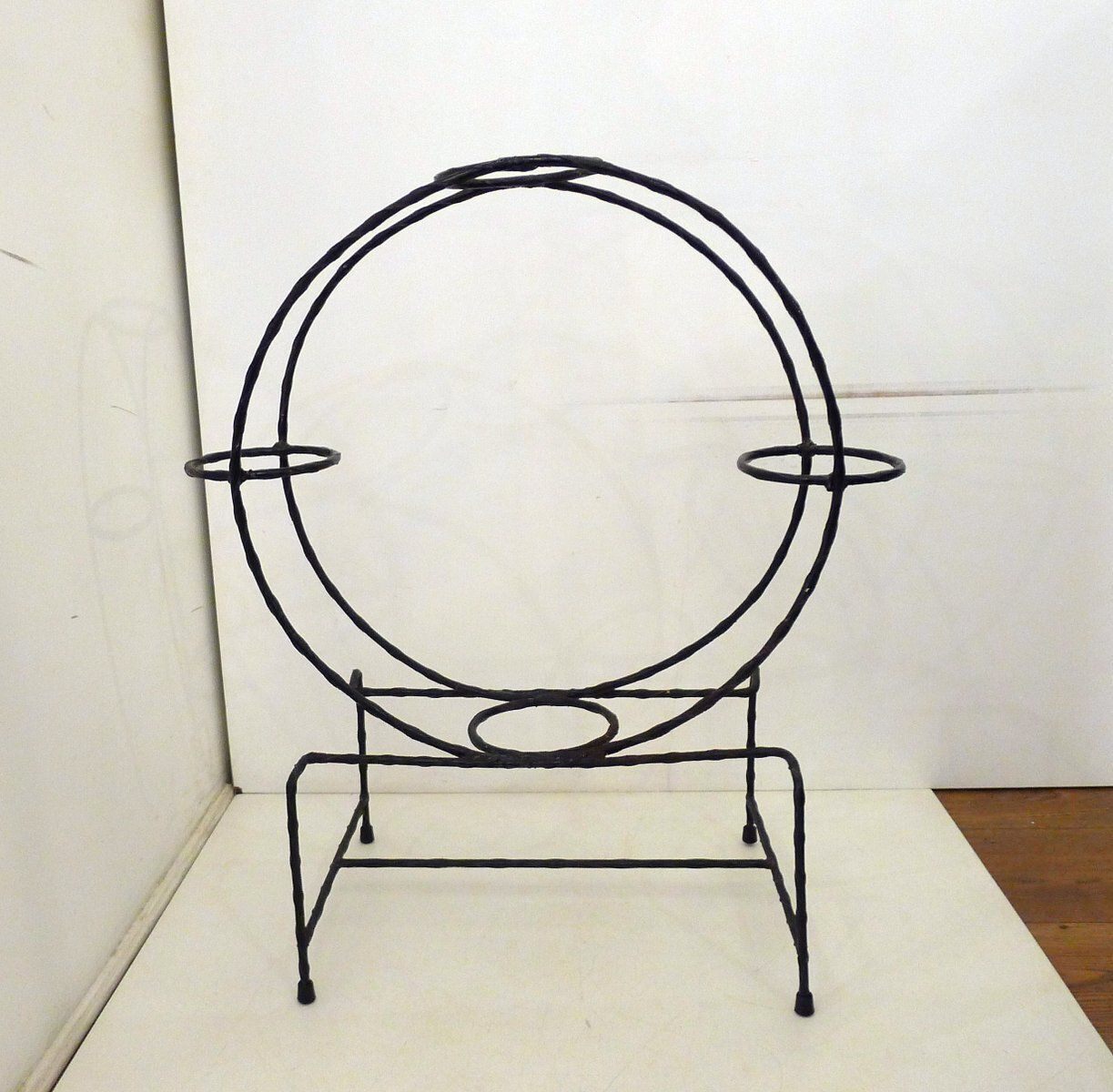 Round Openwork 4 Plant Stand In Black Wrought Iron, 1960s photo for sale