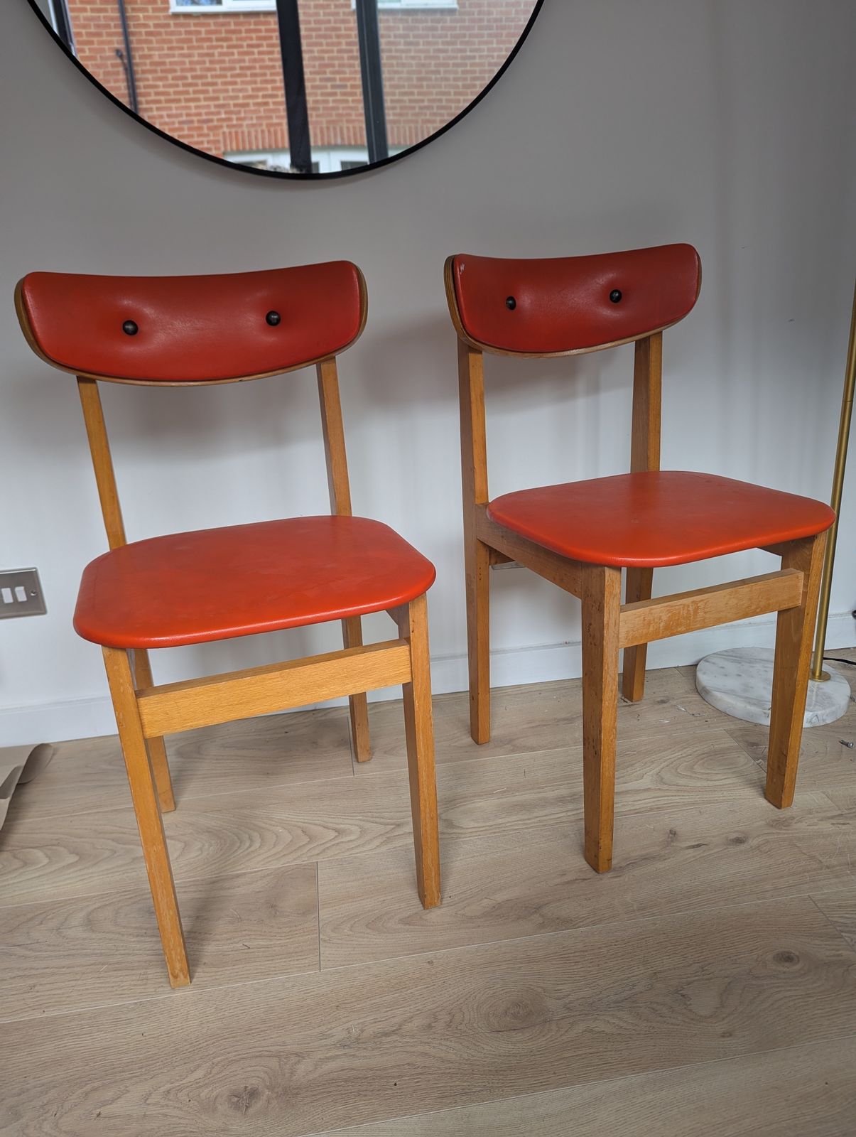 Mid Century Pair Of Dining Chairs   Red Orange photo furniture