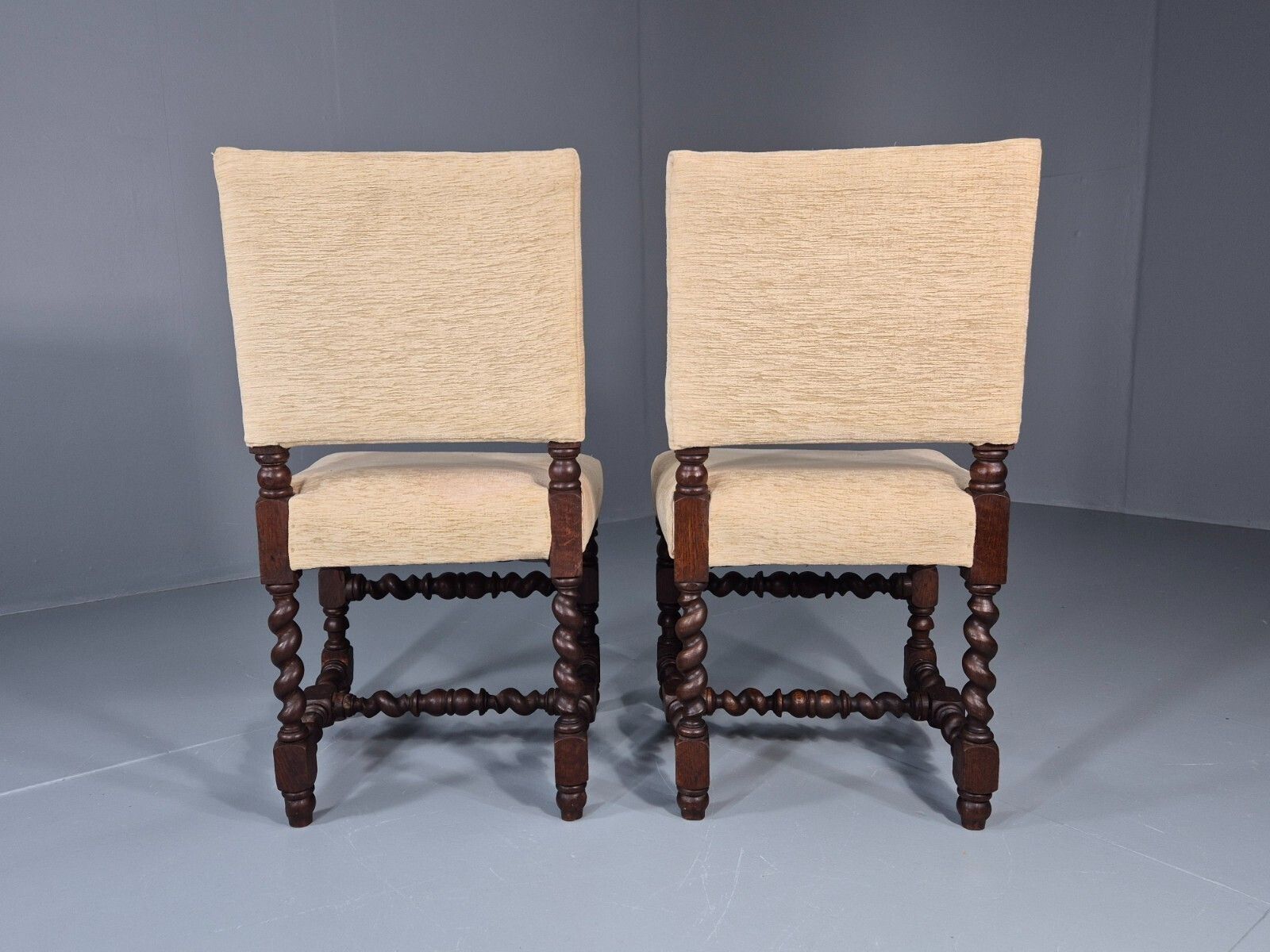 photo for sale 2 Baroque Dining Chairs In Oak Barley Twist H Stretchers Antique Eb11425 Vdin