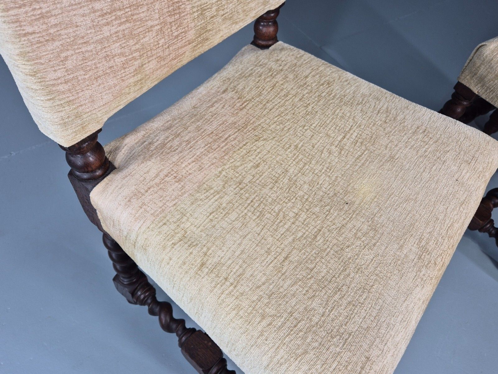 150.0 2 Baroque Dining Chairs In Oak Barley Twist H Stretchers Antique Eb11425 Vdin photo