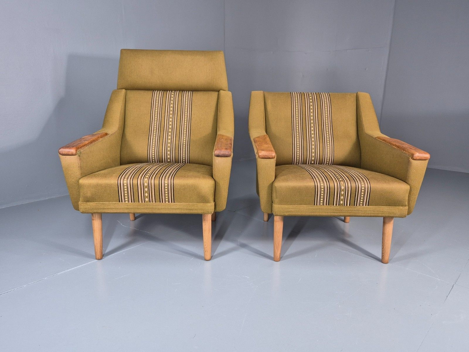 2 1970s Danish Lounge Chairs Green Wool Oak Details Retro Quality Eb11408 Mnor photo Furniture