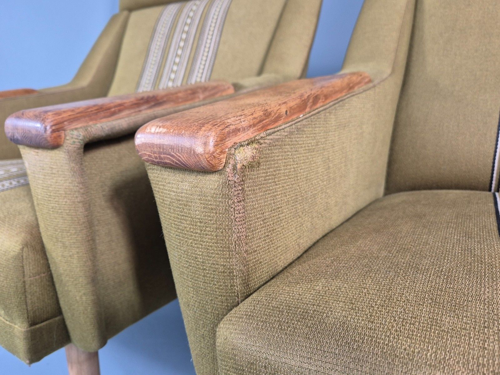 2 1970s Danish Lounge Chairs Green Wool Oak Details Retro Quality Eb11408 Mnor photo buy