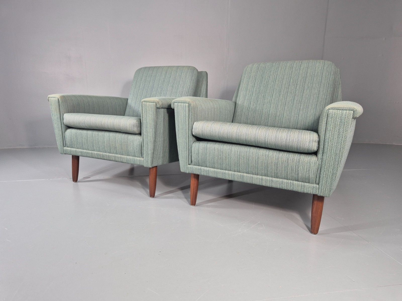 2 Mid Century Lounge Chairs 1960s Denmark Blue Wool Retro Eb11403 Mnor photo 850.0