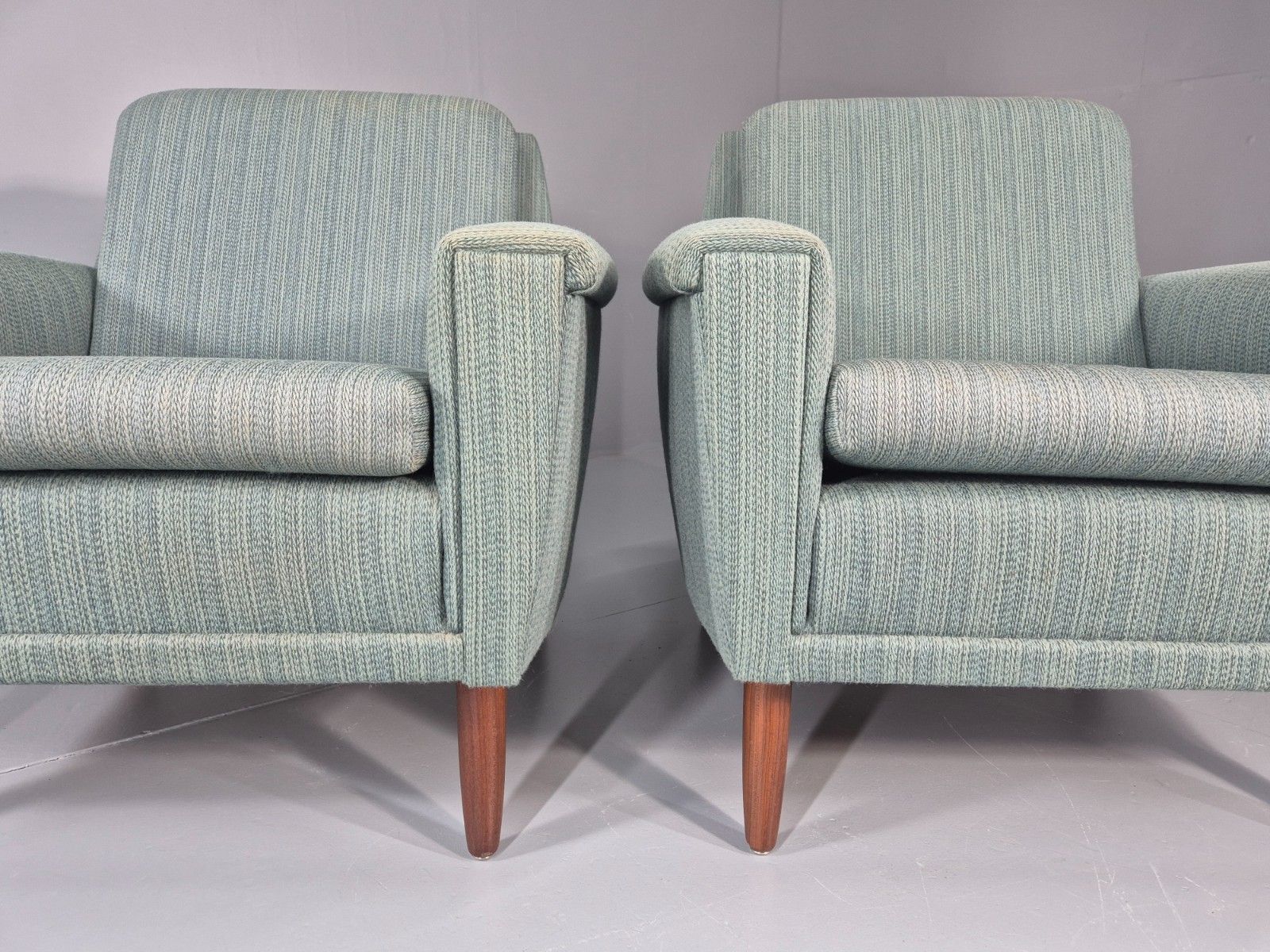 2 Mid Century Lounge Chairs 1960s Denmark Blue Wool Retro Eb11403 Mnor photo vinterior