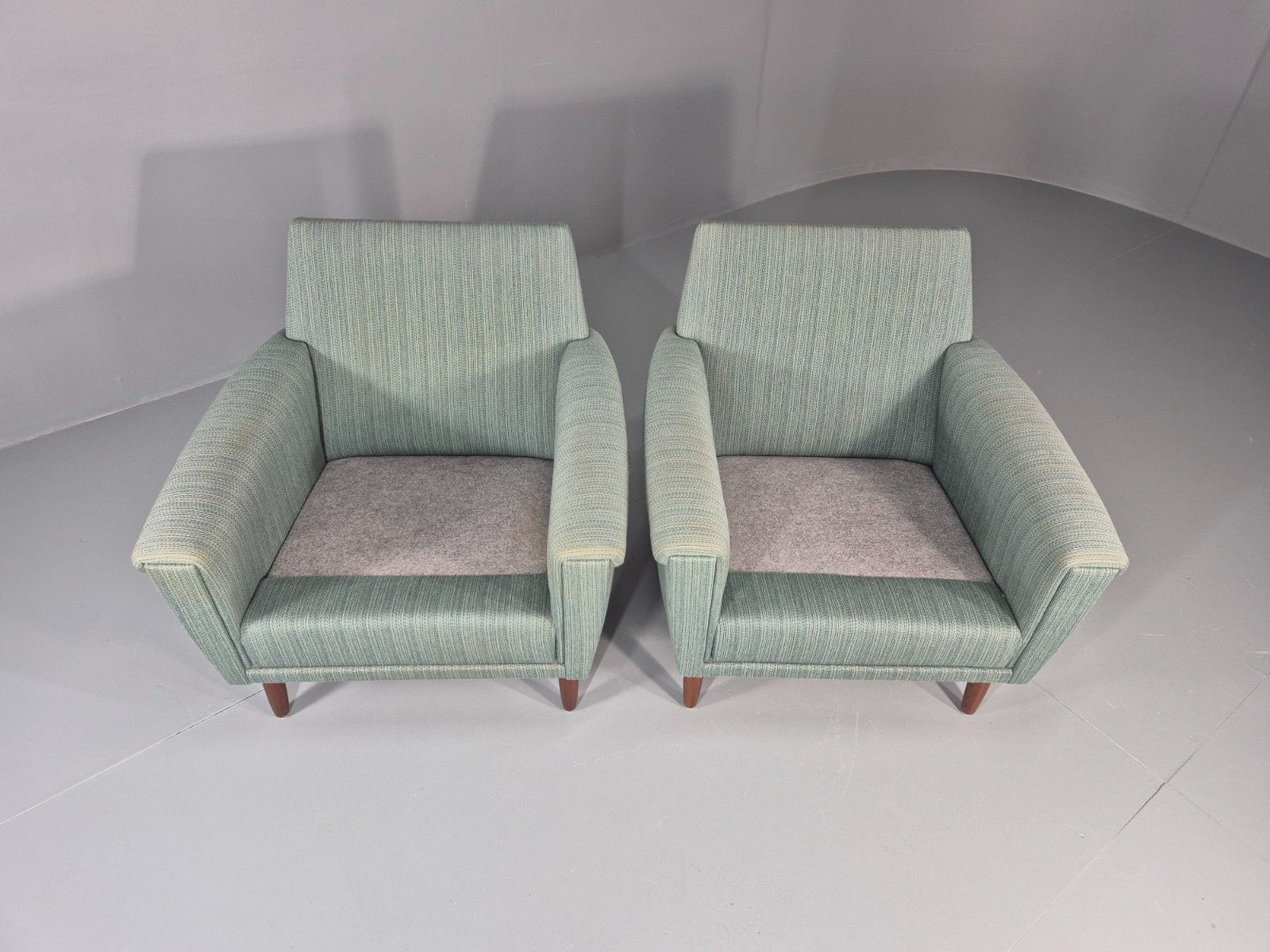 2 Mid Century Lounge Chairs 1960s Denmark Blue Wool Retro Eb11403 Mnor photo vintage