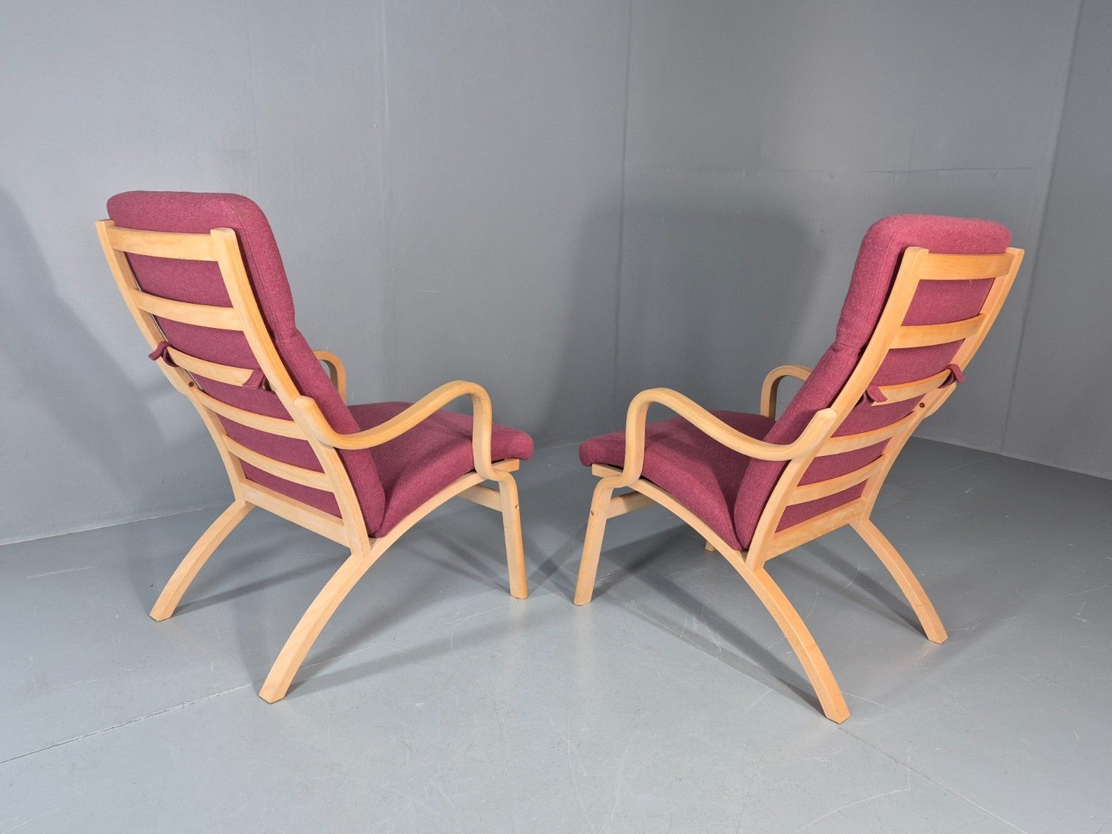 photo for sale 2 Stouby Bentwood Lounge Chairs Mauve Wool 1980s Retro Mcm Eb11349 Mben