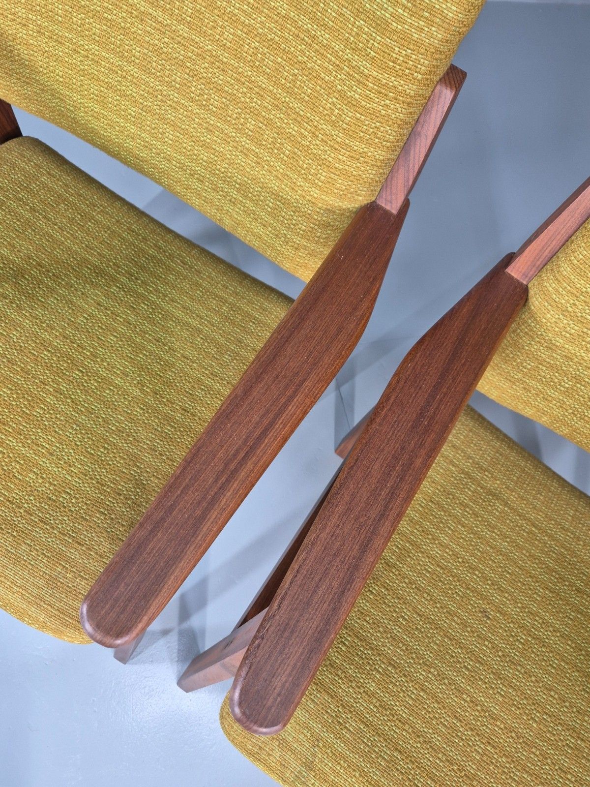 2 Danish Desk Chairs Teak Framed Original Wool Upholstery 1960s Mcm Eb11335 Mdin photo for sale