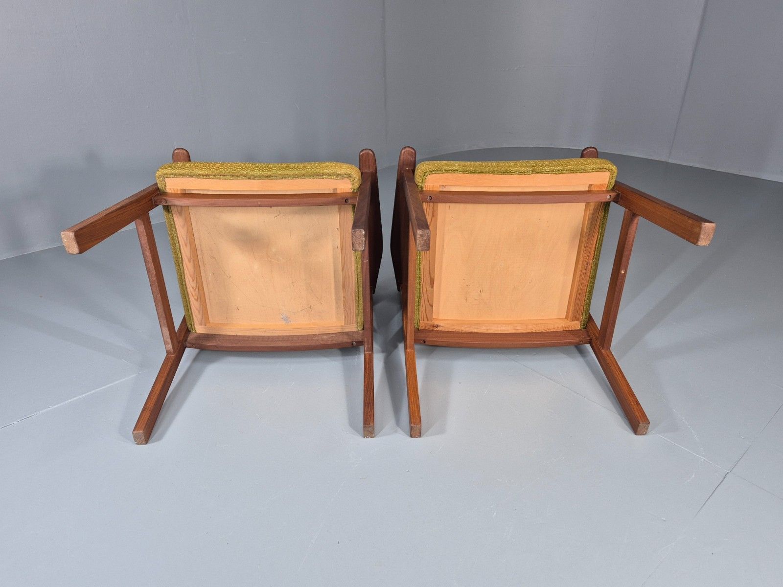 photo vinterior 2 Danish Desk Chairs Teak Framed Original Wool Upholstery 1960s Mcm Eb11335 Mdin