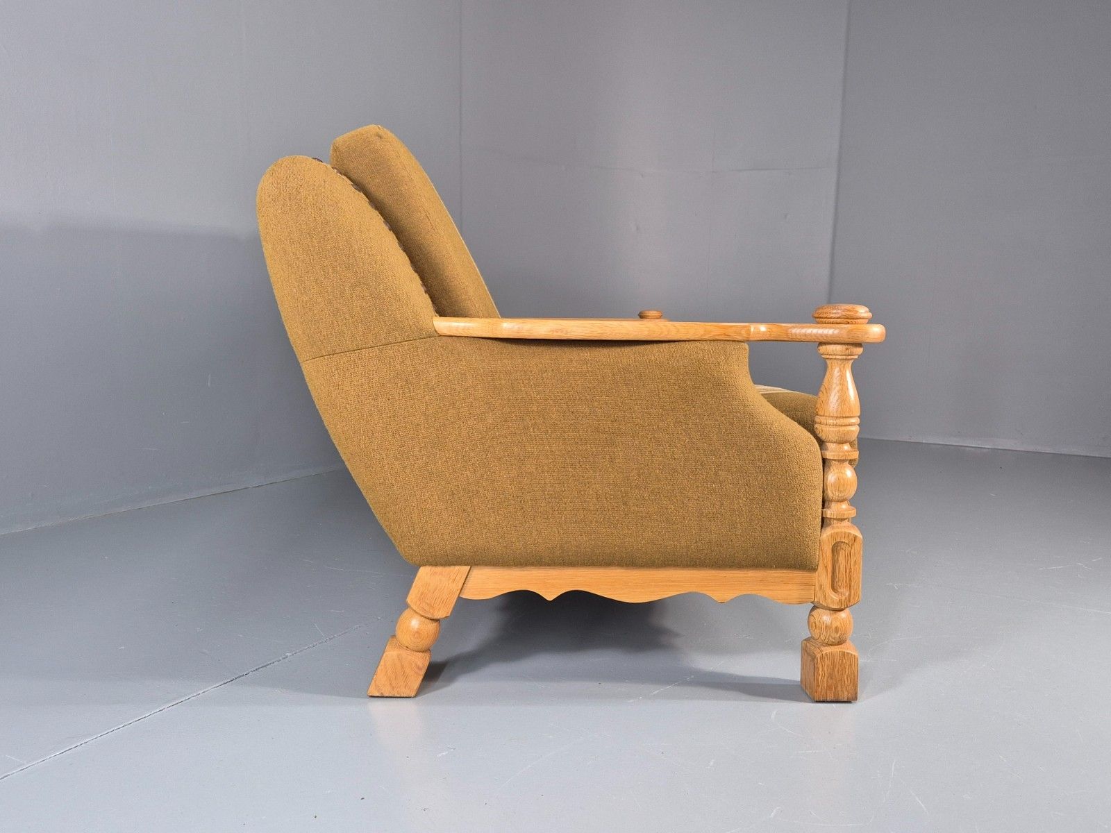 photo vintage Vintage Danish Three Seater Settee Kjaernulf Style Oak Frame Eb11313 M3ss