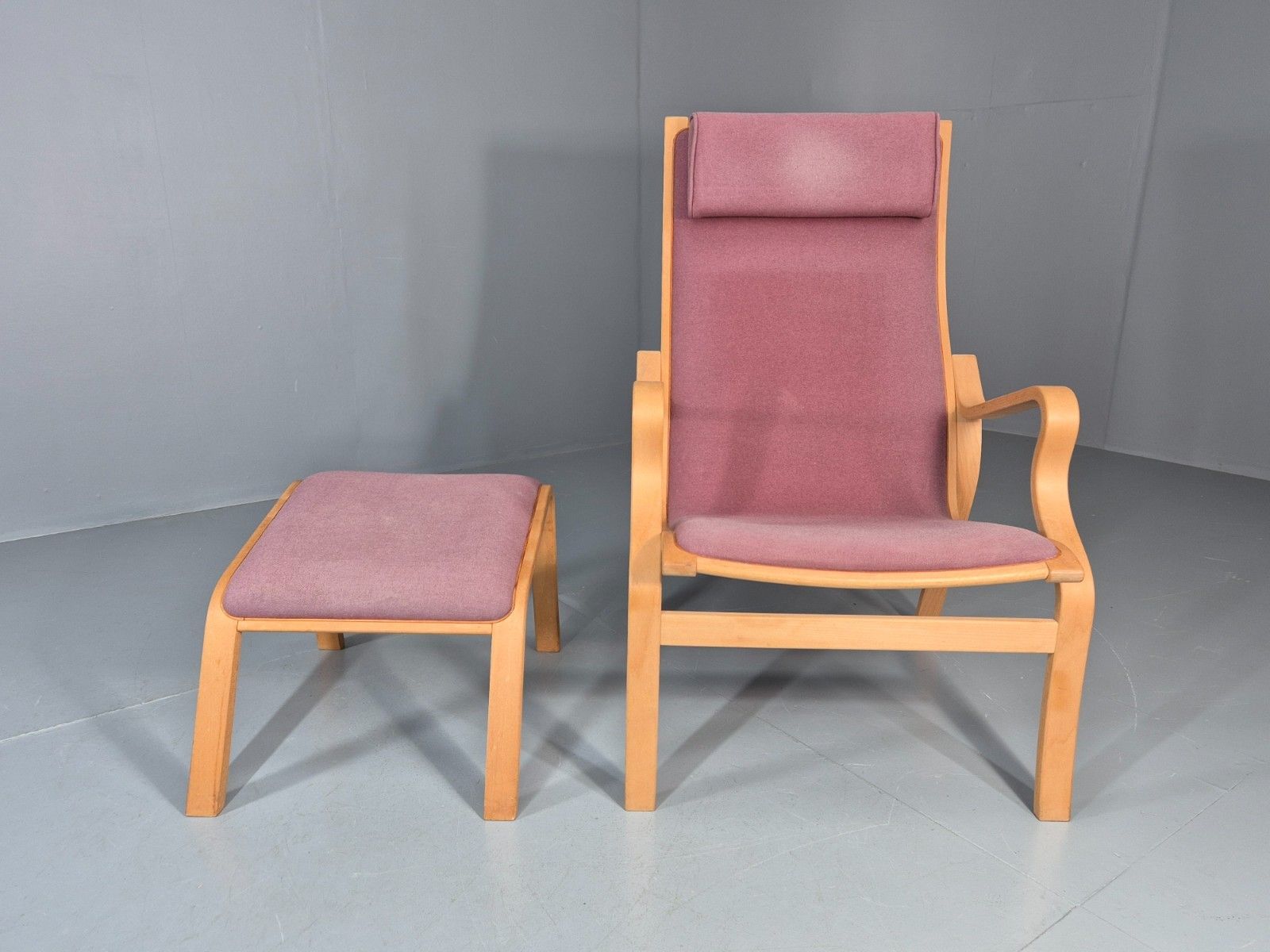 Vintage Danish Bentwood Chair And Footstool Ostergaard Style Retro Eb11297 Mben photo for sale