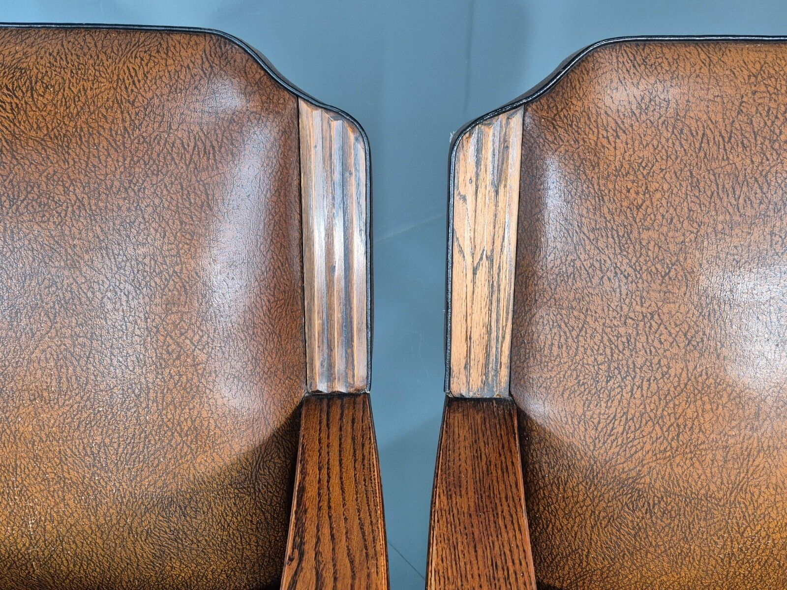 Furniture 2 Edwardian Lounge Chairs Baroque Oak Frame Rexine And Velour Eb11264 Vlea photo