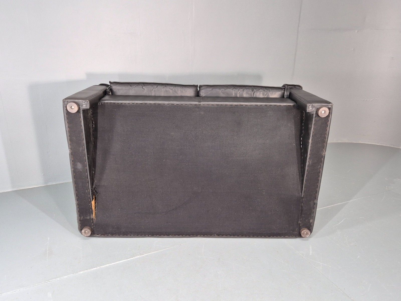 Vintage Thams Two Seater Sofa Black Leather 1980s Retro  Eb11254 M2ss photo vinterior