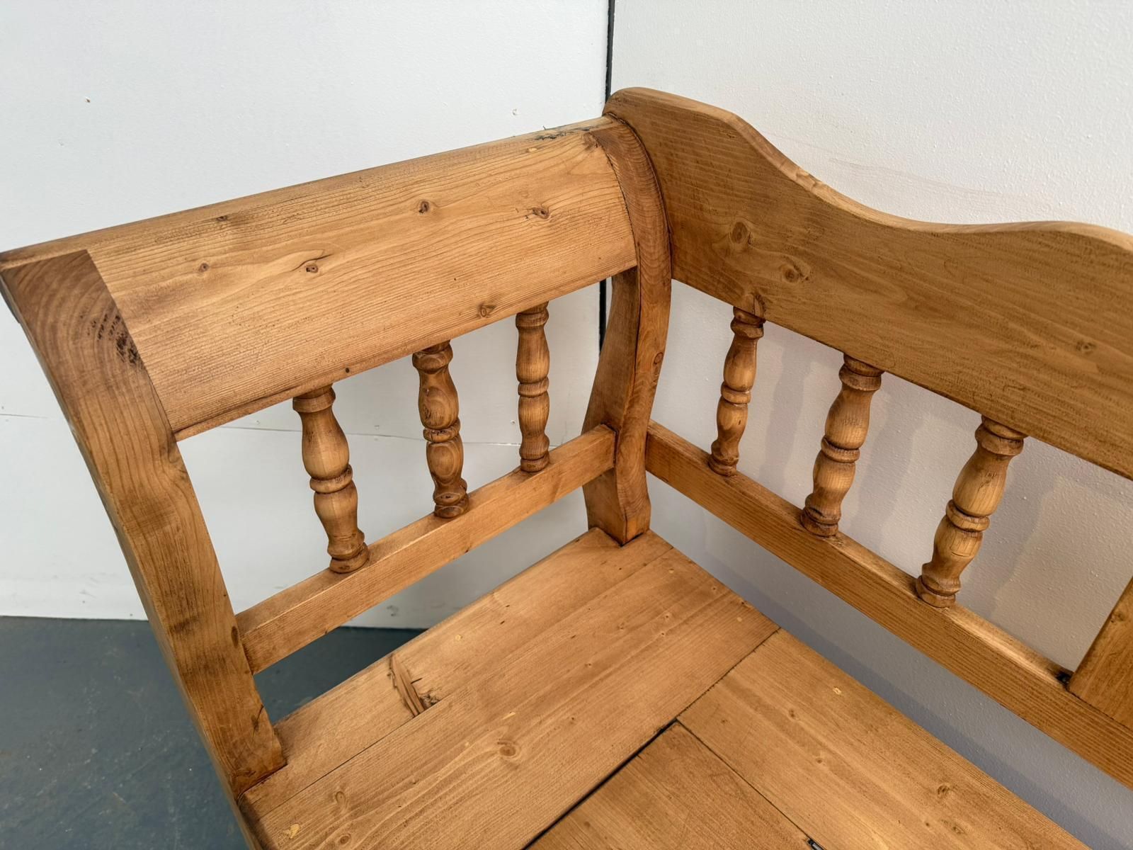 A Superbly Waxed Antique Pine Heart 2/3 Seater Bench photo furniture