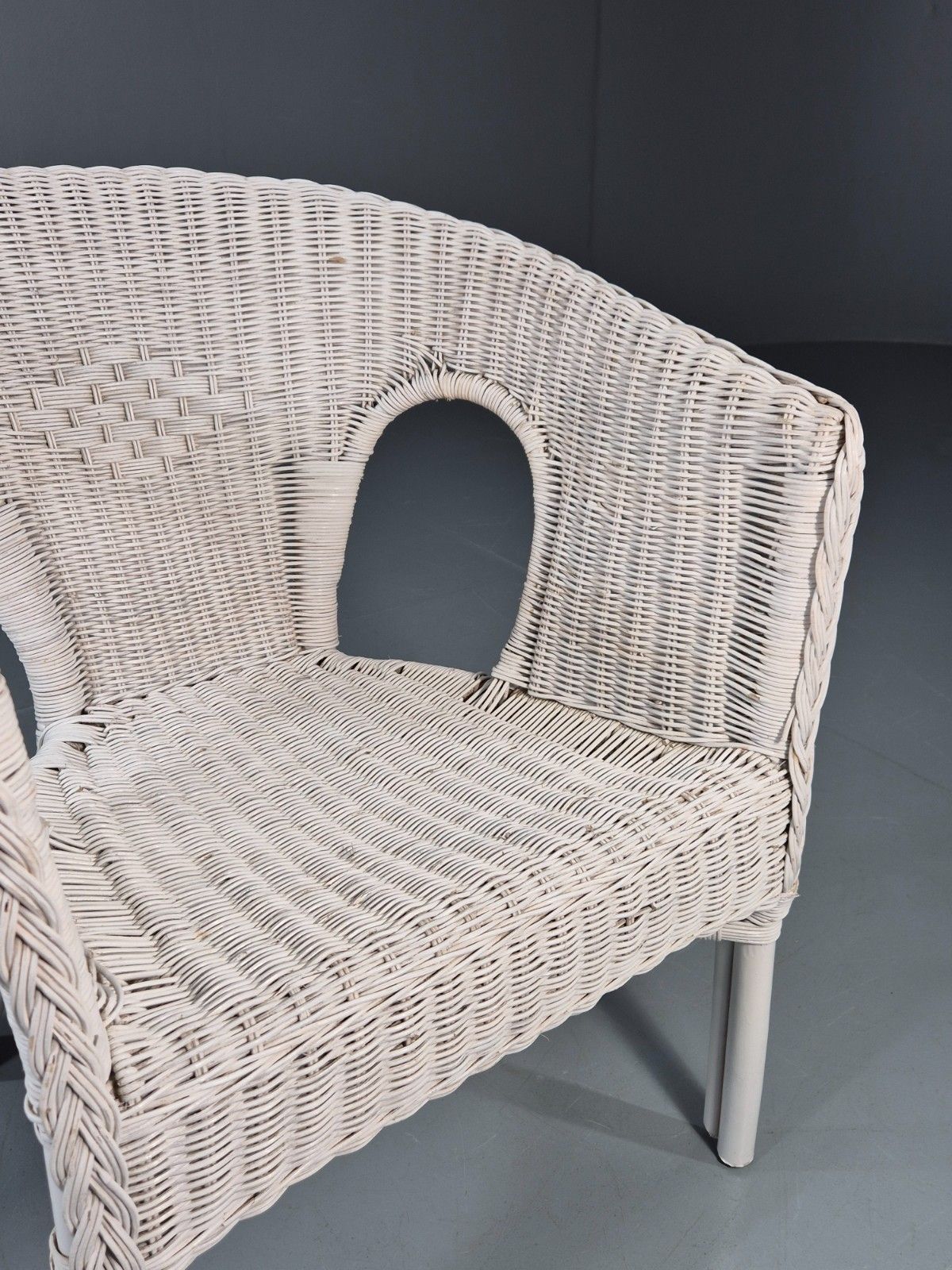 Vintage Rattan Lounge Chair White Painted 1970s Retro Eb11219 Vber photo Furniture