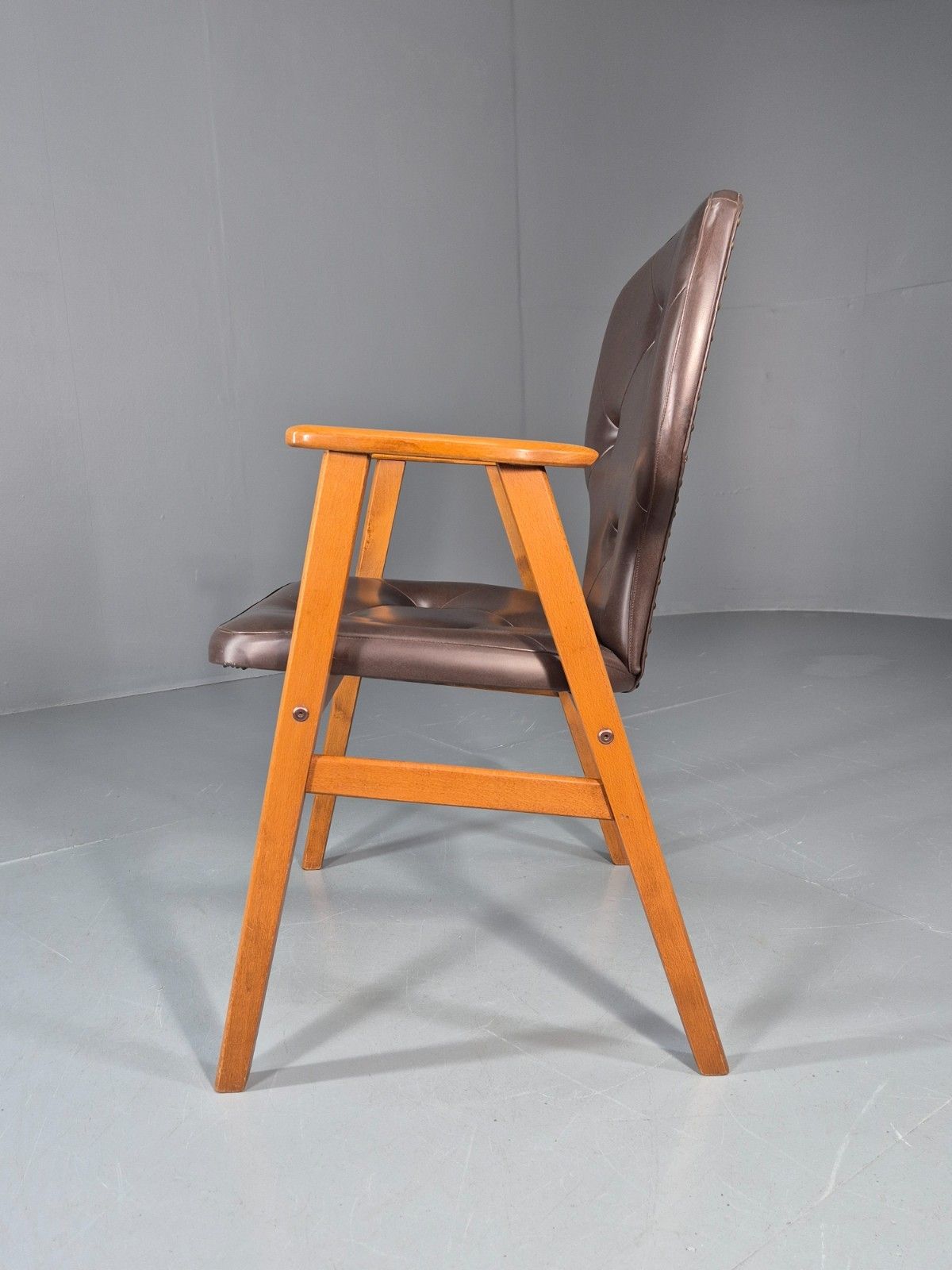 photo for sale Mid Century Lounge Chair Vintage Swedish 1960s Beech Brown Vinyl Eb11139 Mnor