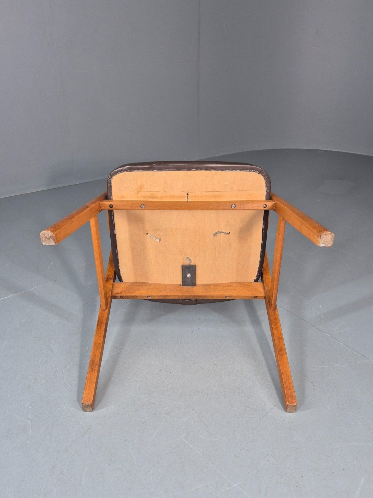 325.0 Mid Century Lounge Chair Vintage Swedish 1960s Beech Brown Vinyl Eb11139 Mnor photo